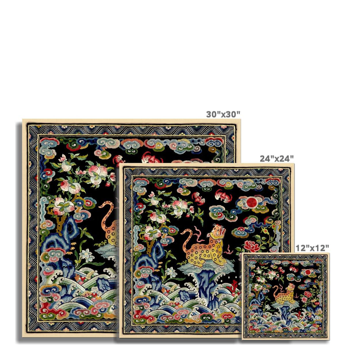 Leopard Silk Embroidery Design | Qing Dynasty Mandarin Square | Lion, Tiger, Jaguar Vintage Fine Art Print