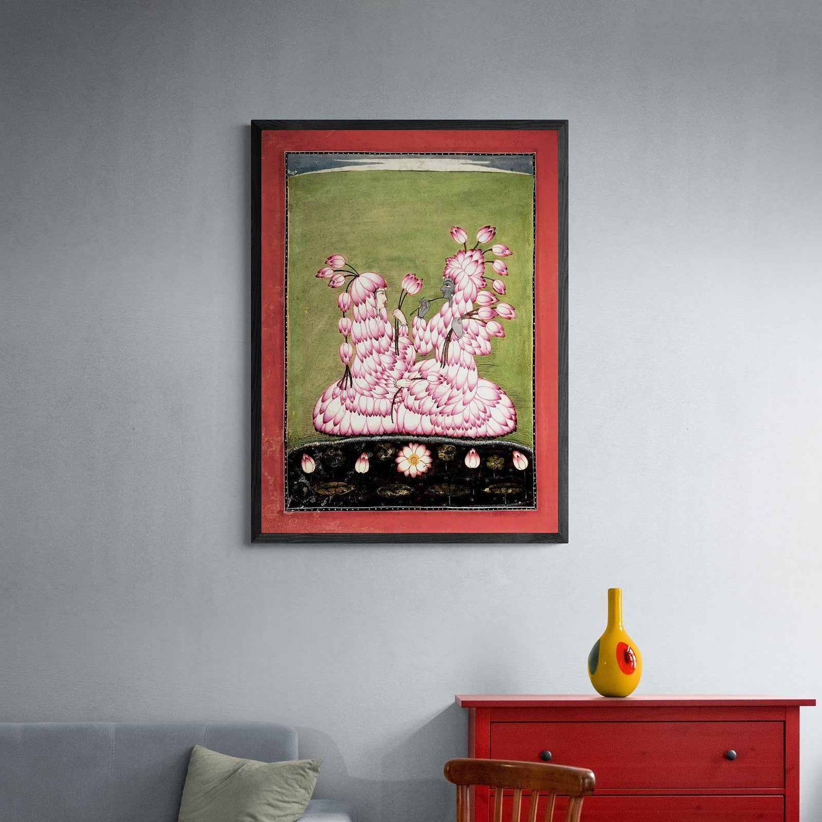 Lotus Clad Radha and Krishna | Hindu Devotional Bhakti Art | Yoga Art | Rishi Siddhi Hindu Mythology | Meditation Divine Love Fine Art Print