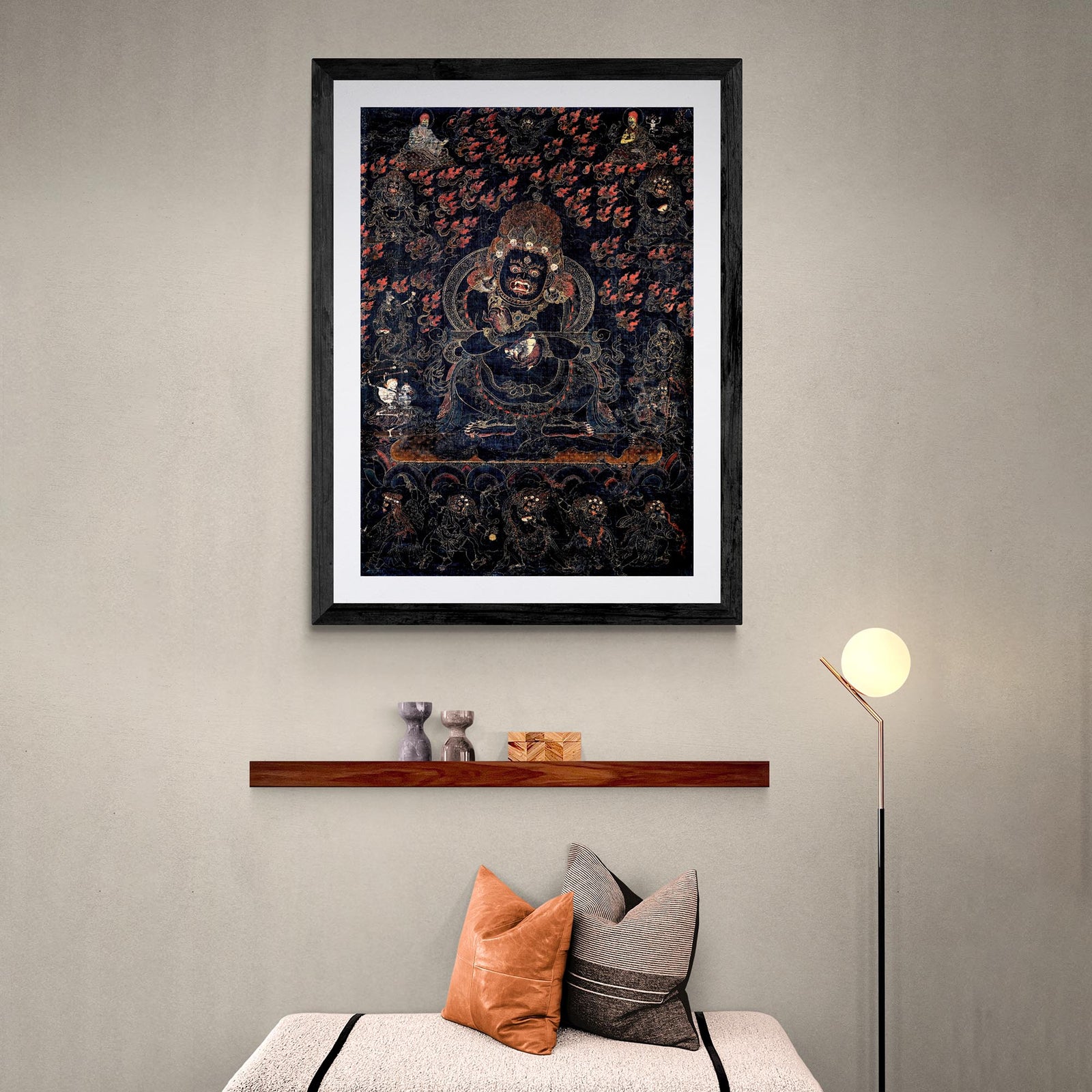 Mahakala as Panjarantha | Dharma Protector, Black Tibetan Antique Thangka, Enlightened Buddha Fine Art Print