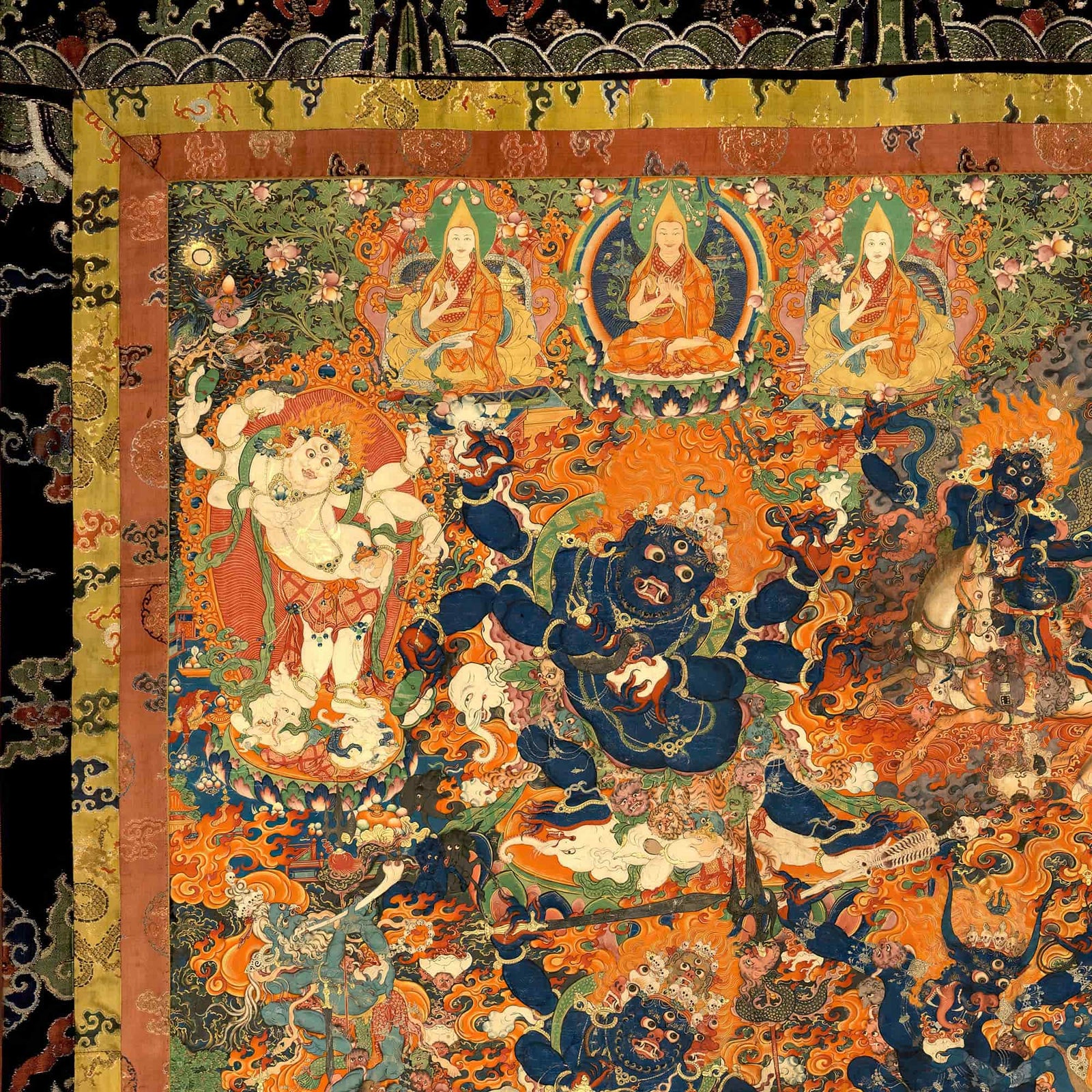 Mahakala in Diverse Forms with Other Dharma Protectors | Tibetan Buddhist Mythology | Sacred Thangka Mandala Vintage Framed Art Print