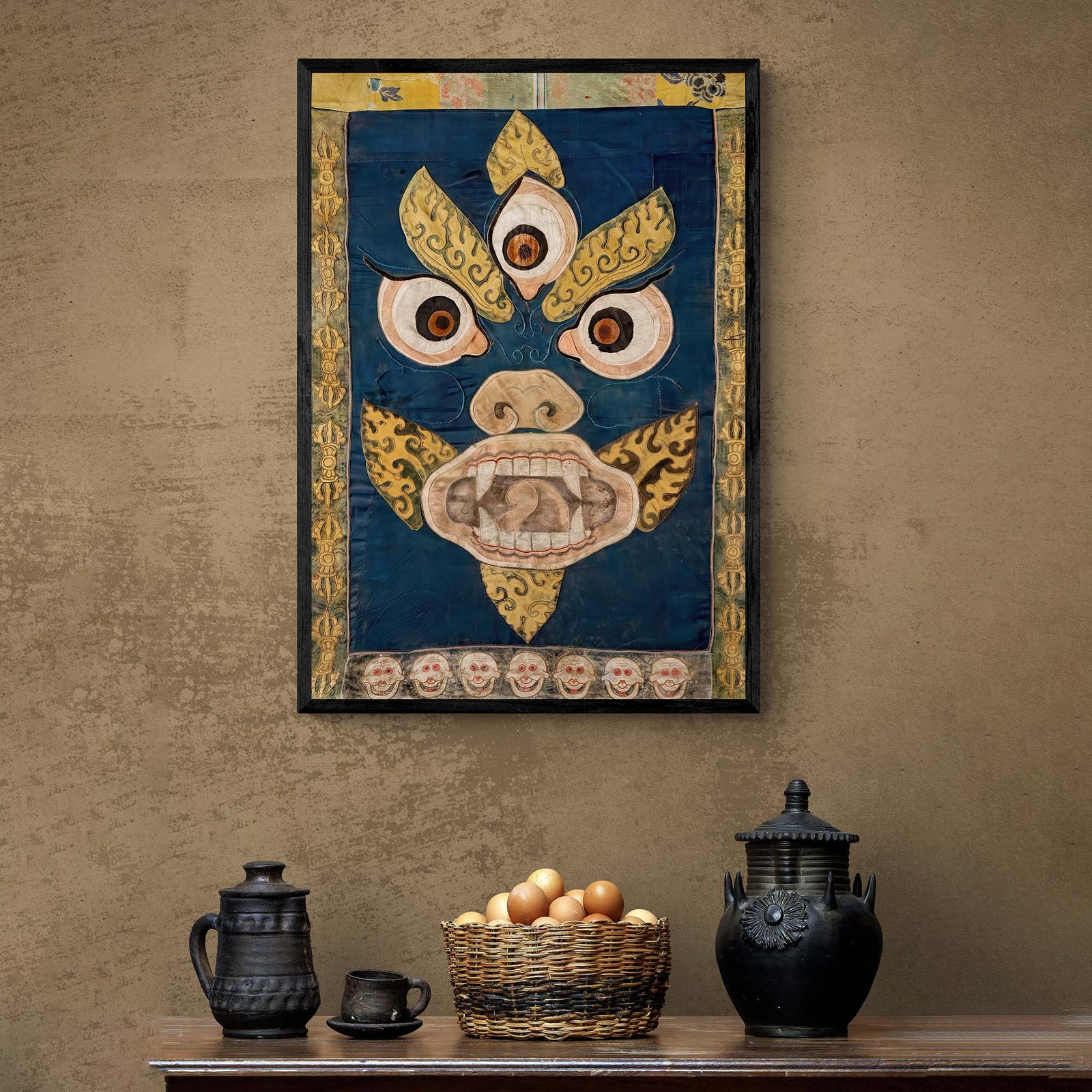 Yellow Mahakala: Wrathful Ancient Tibetan Deity | Devotional Temple Wall Art | Altar Room Meditation Fine Art Print
