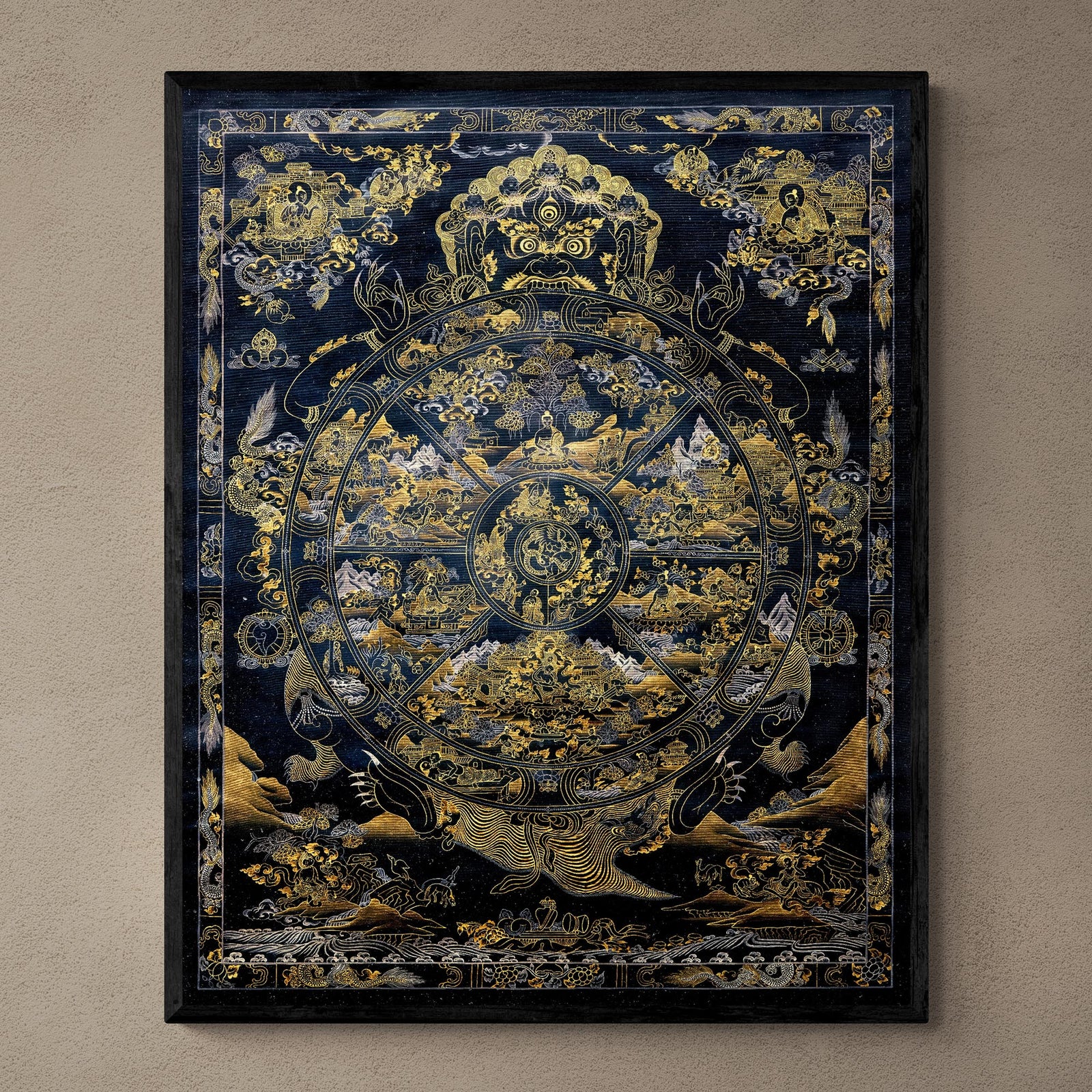 Bhavacakra Wheel of Life Tibetan Nepal Karma Cosmology | Vajrayana Meditation Thangka Fine Art Print