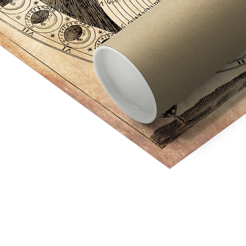 Moon Cycles Moondial, Alchemical Zodiac | Celestial Astronomy Lunar Chart Shadowdial | Vintage Eclipse Print