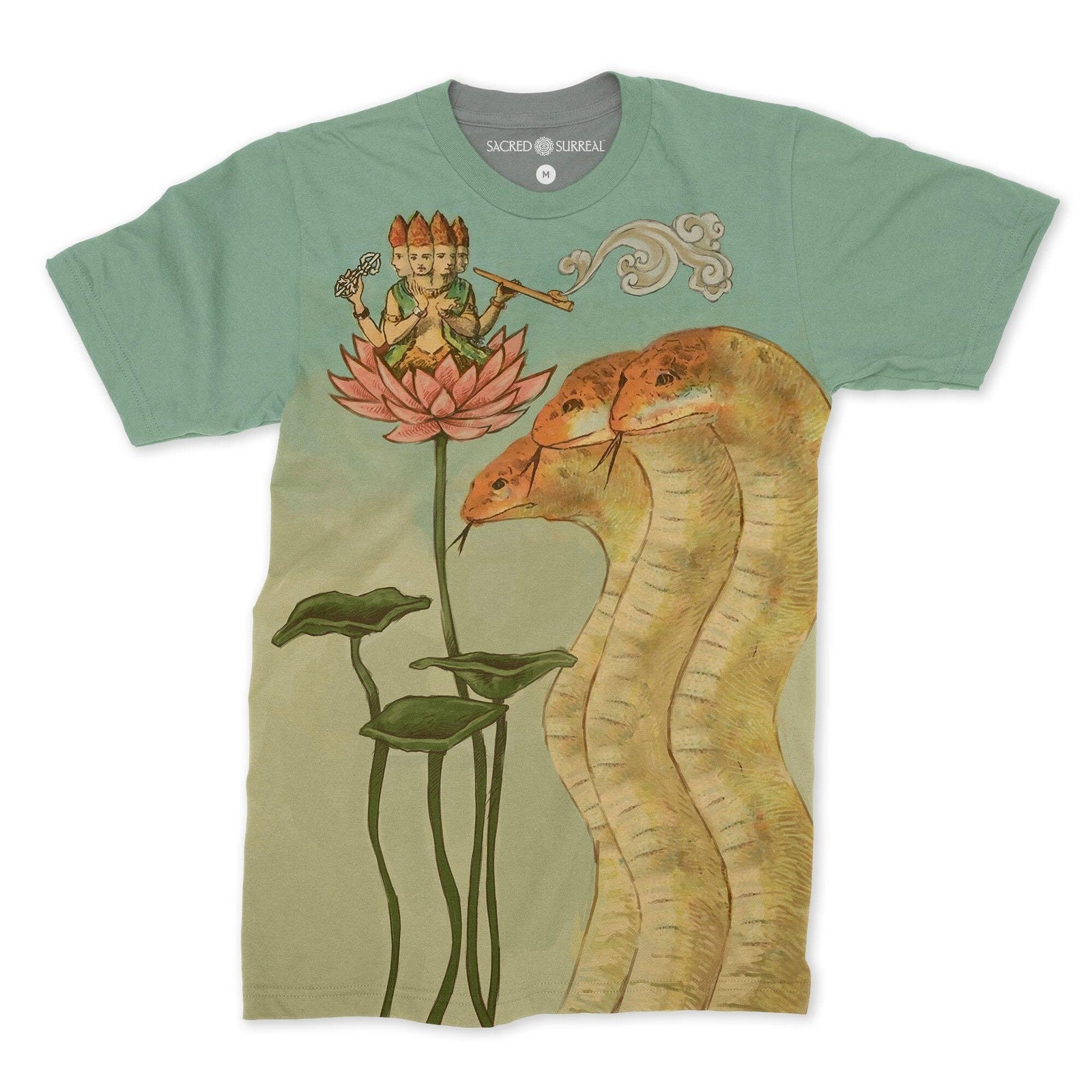 Nagas, Lotus, Guru Hindu Vedic Sadhu Indian Mystic Yoga Meditation Hashish Vintage Graphic Art Trippy T-Shirt Tee