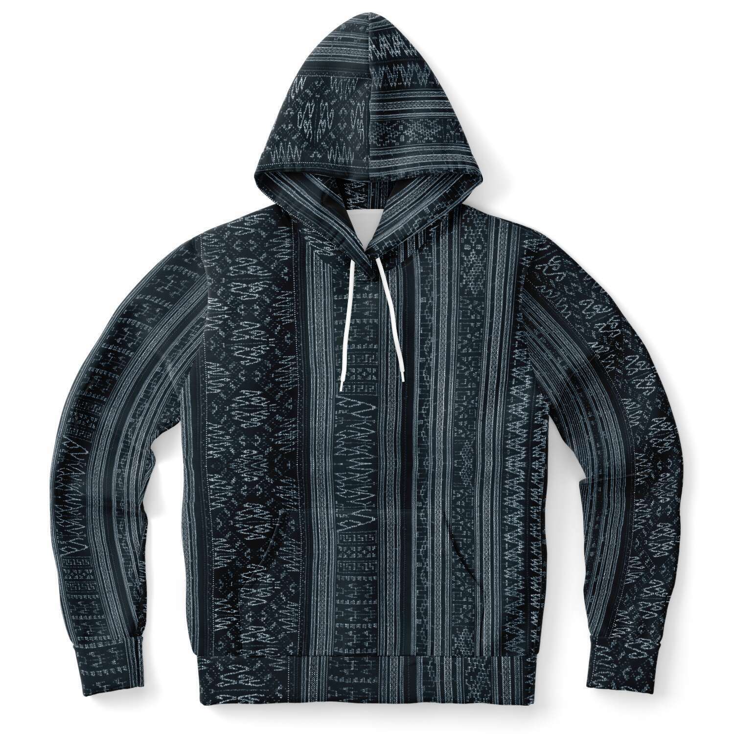 Navy Blue Ikat Hoodie, Inspired by Indonesian Textiles, Kuba Cloth, Kilim Tribal Boho Vintage Pullover Hoodie