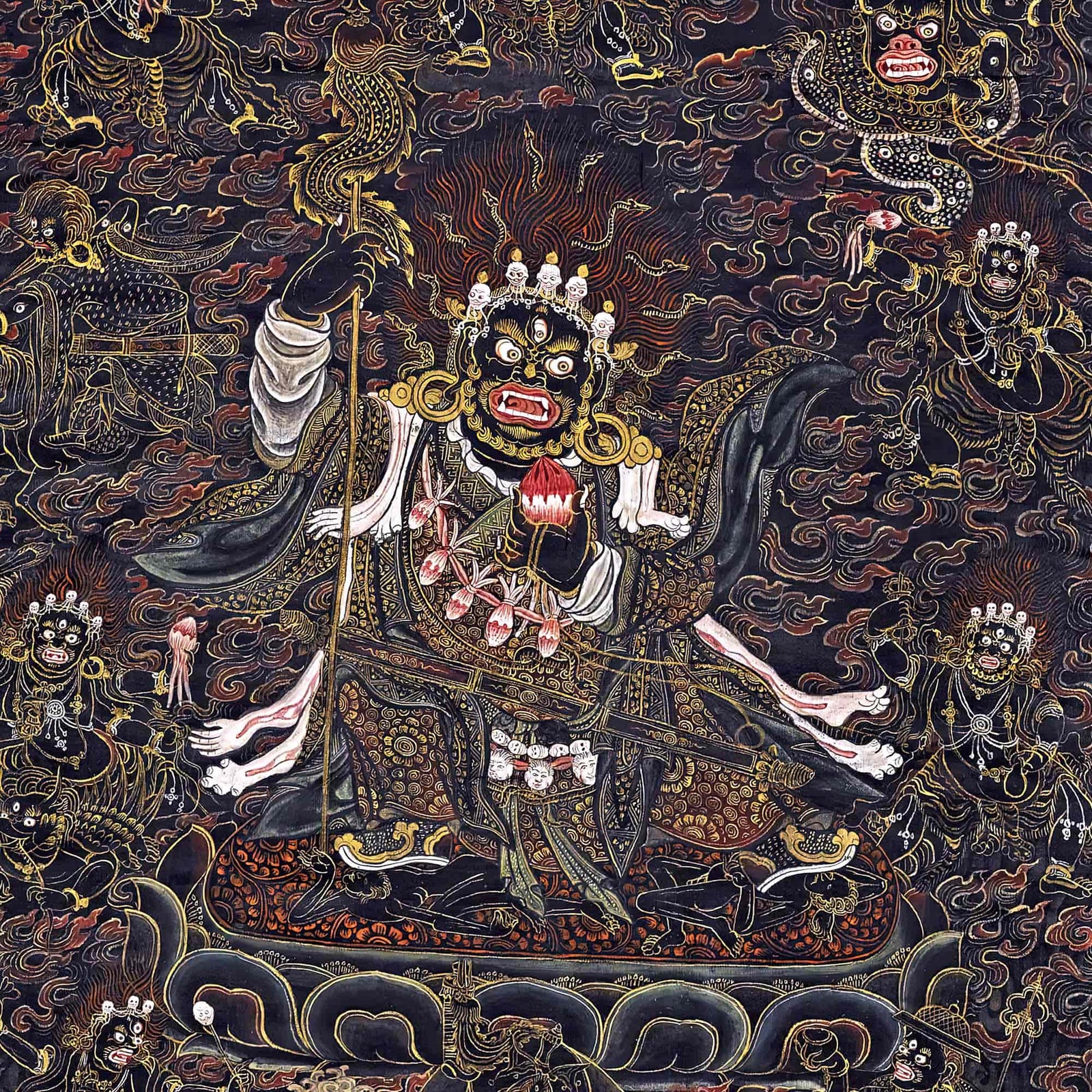 Nyingma Mahakala Tibetan Wrathful Deity | Buddhist Spiritual Protector Dharma Warrior Art | Vintage All-Over-Print T-Shirt