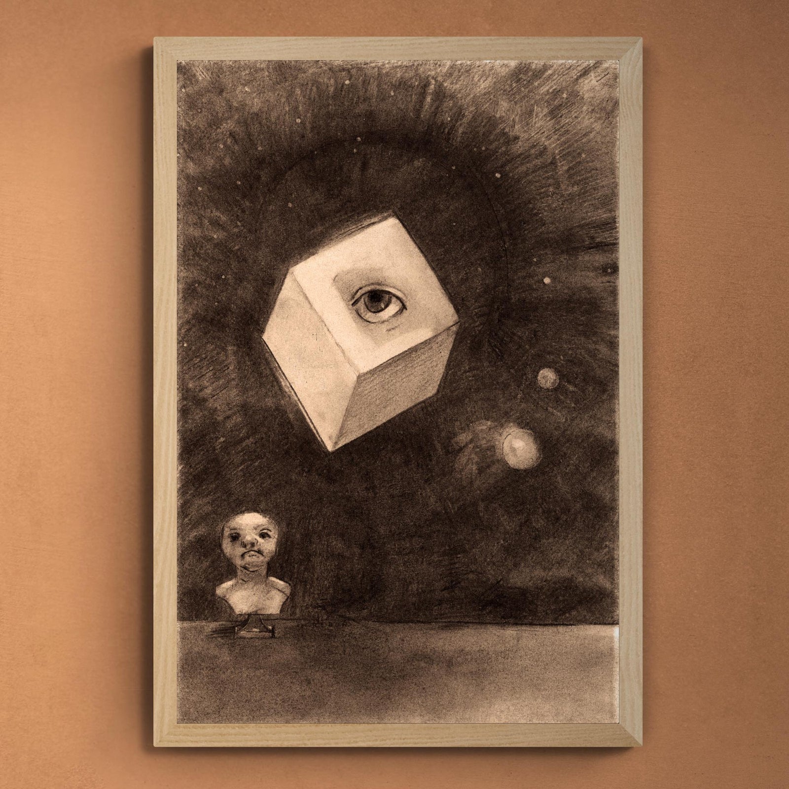 Odilon Redon, The Cube | Surreal Symbolist Lithograph | Visionary Geometric Surrealist Mystical Abstract Vintage Framed Art Print