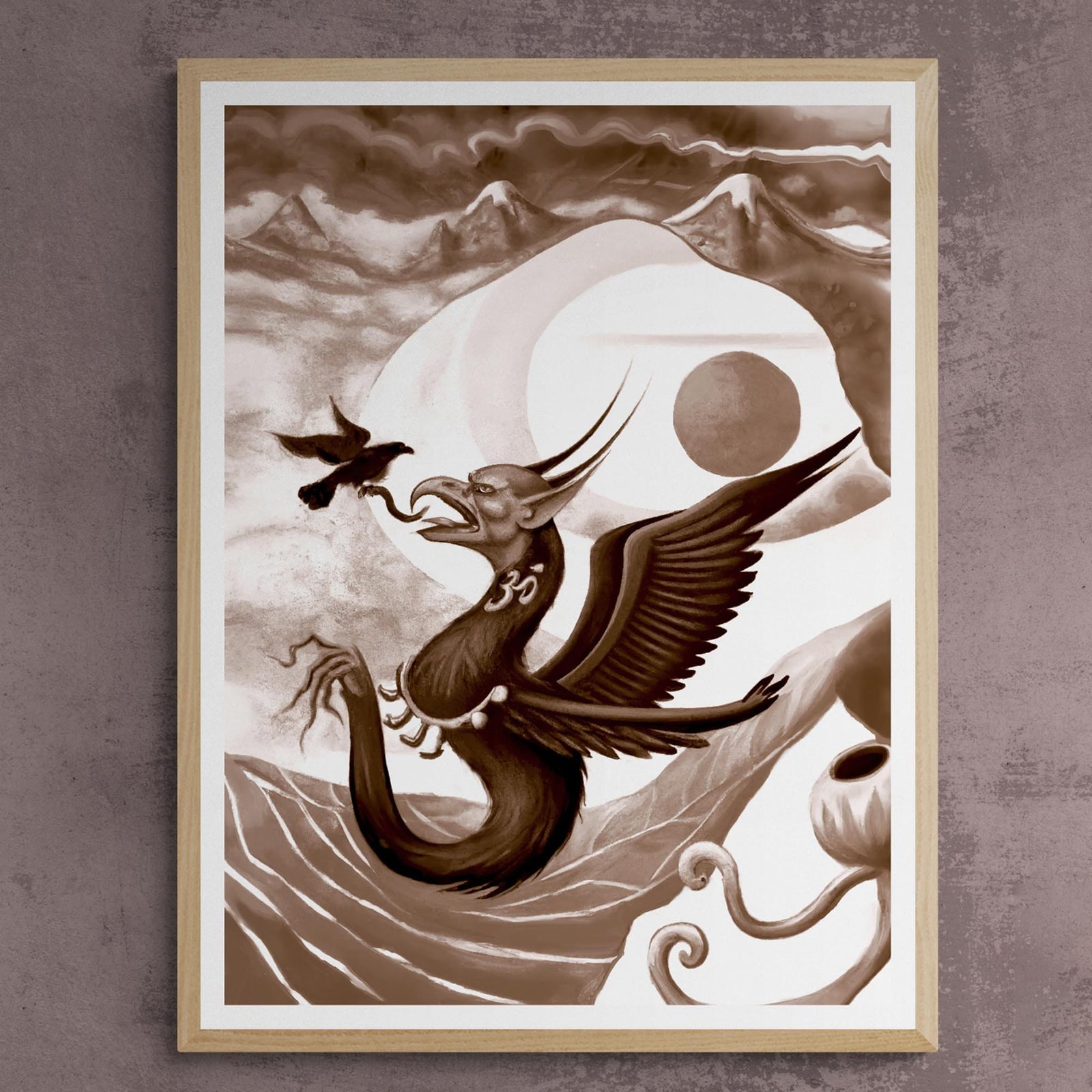 Oni-Karasu (The Demon Raven), Satori, Samadhi, and the Sacred Syllable of the Universe Om | Original Art, Fine Art Print