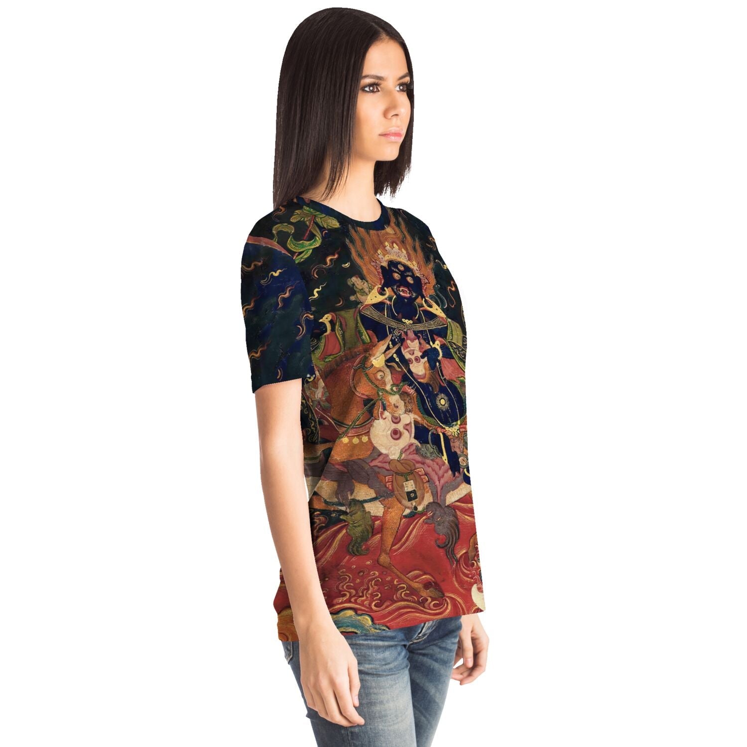 Palden Lhamo Diva Yogini Wrathful Female Goddess | Shri Devi Vintage Tibetan Thangka Buddhism Graphic Art T-Shirt