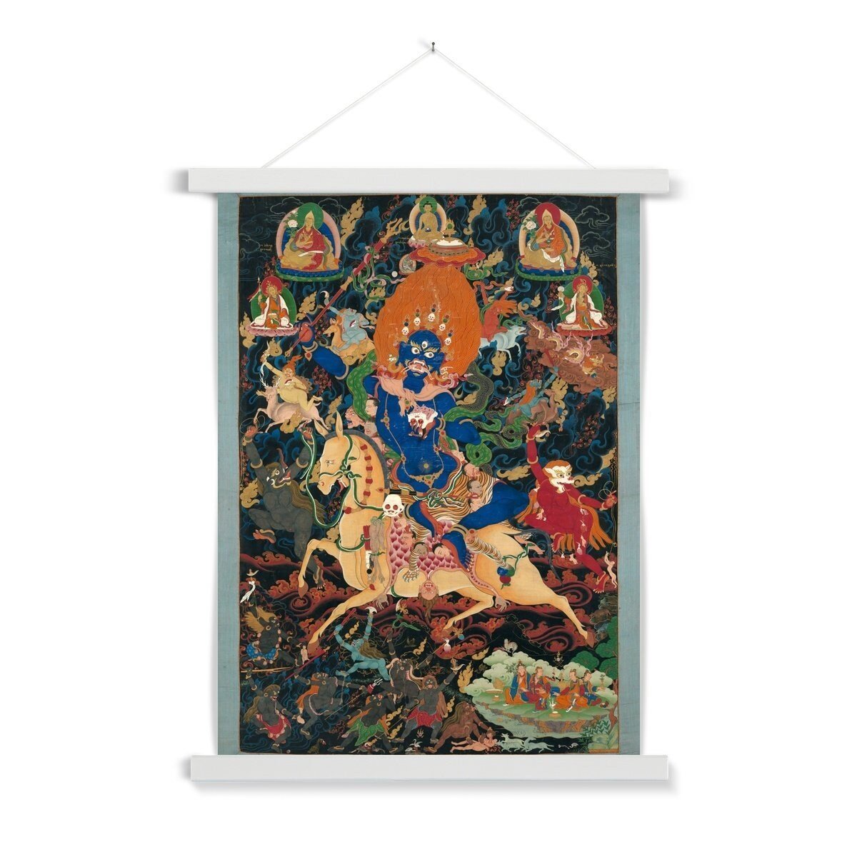 Palden Lhamo ("Glorious Goddess") Giclée Tibetan Buddhist Tantra Wall Decor Vintage Fine Art Print with Thangka-Style Hanger