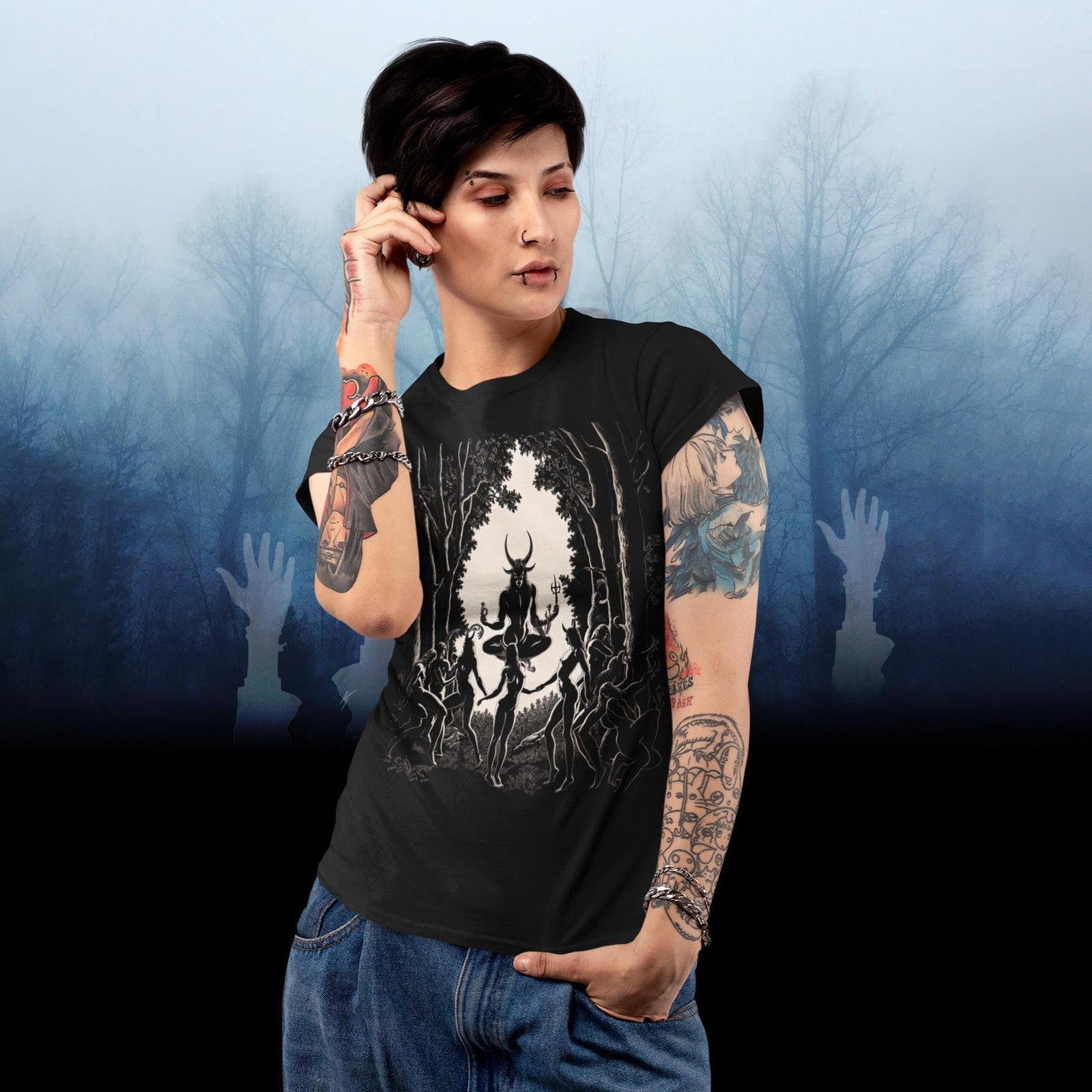 Pan T-Shirt, Satyr of Sacred Sexuality | Heathen, Nature Spirit | Pagan Wiccan Occult Witches | Dark Witchy Ritual Graphic Art T-Shirt