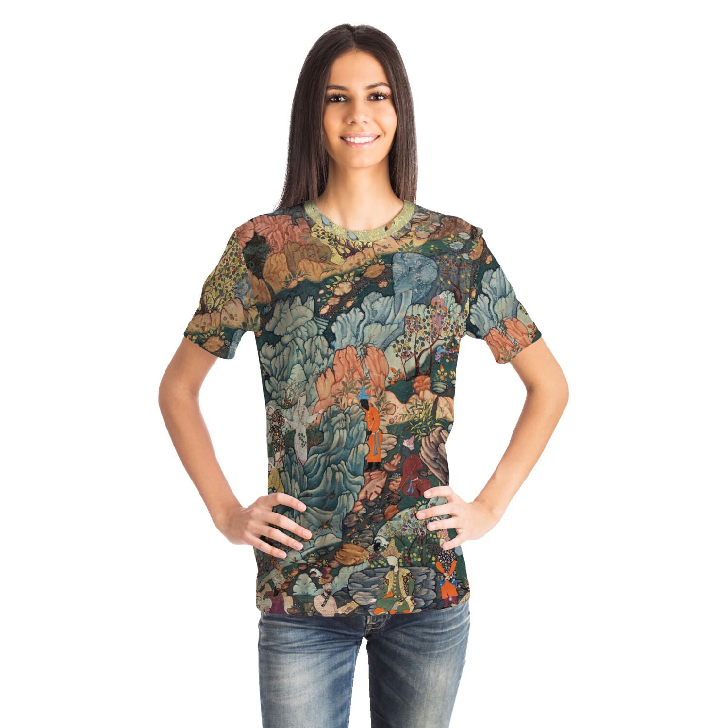 Persian Art Garden Oasis | Exotic Flora Fantasy Landscape | Islamic Miniature Mughal Dynasty All-Over-Print T-Shirt