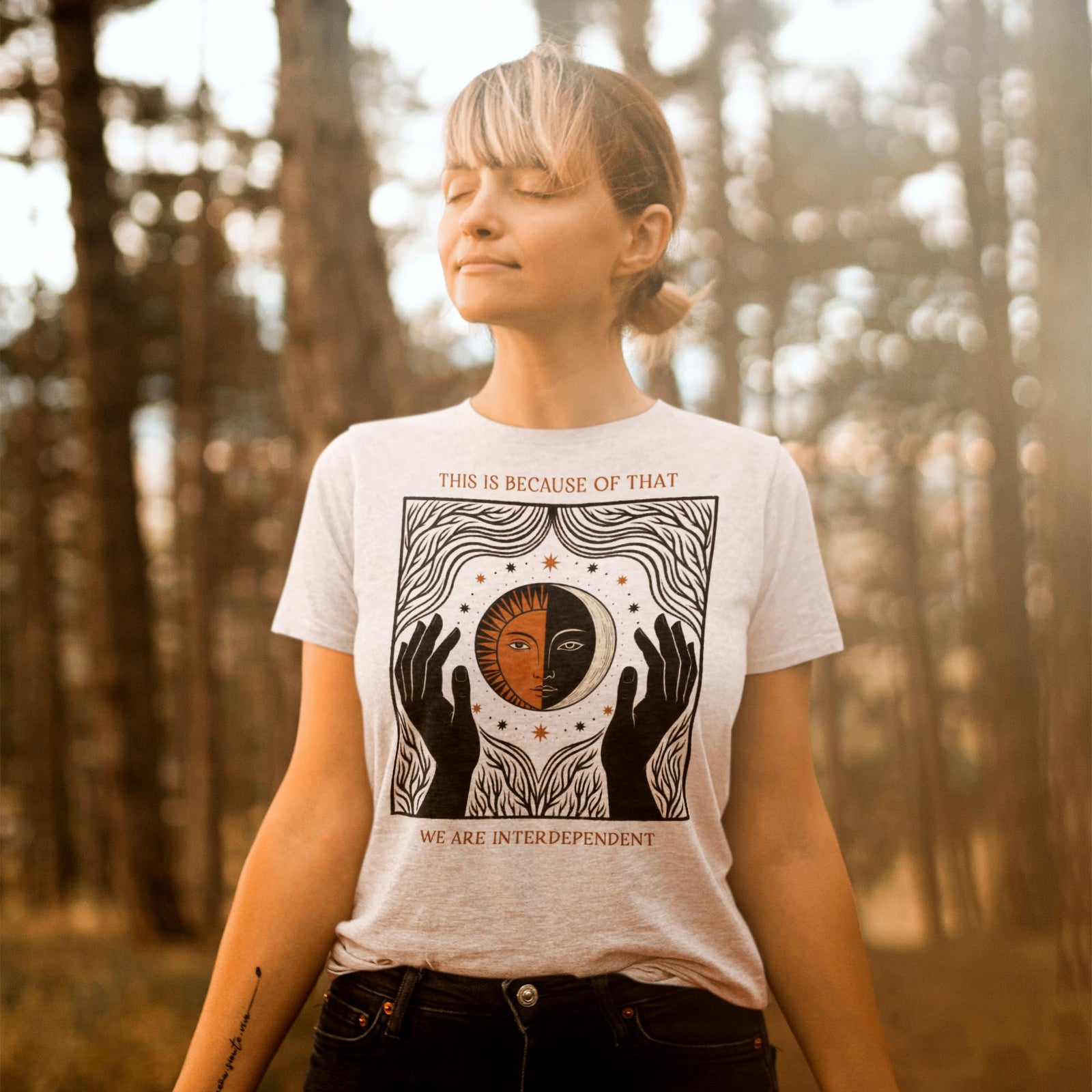 We Are Interdependent | Sun Moon Nature Nonduality | Love, Peace, Zen Interbeing, Wisdom T-Shirt