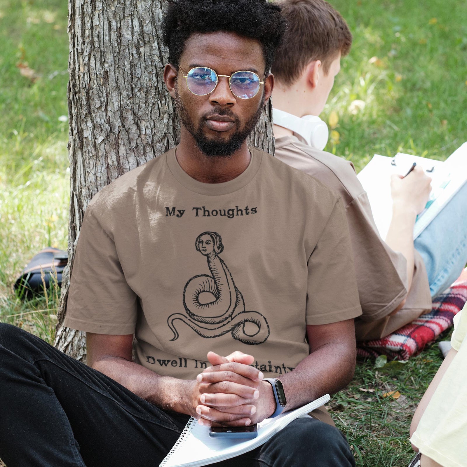 My Thoughts Dwell In Uncertainty | Ironic Middle Ages Worm Philosophy | Strange, Surreal Agnostic Art Tshirt