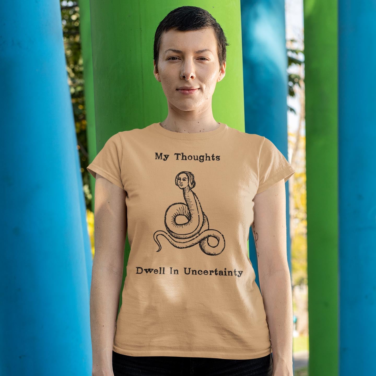 My Thoughts Dwell In Uncertainty | Ironic Middle Ages Worm Philosophy | Strange, Surreal Agnostic Art Tshirt