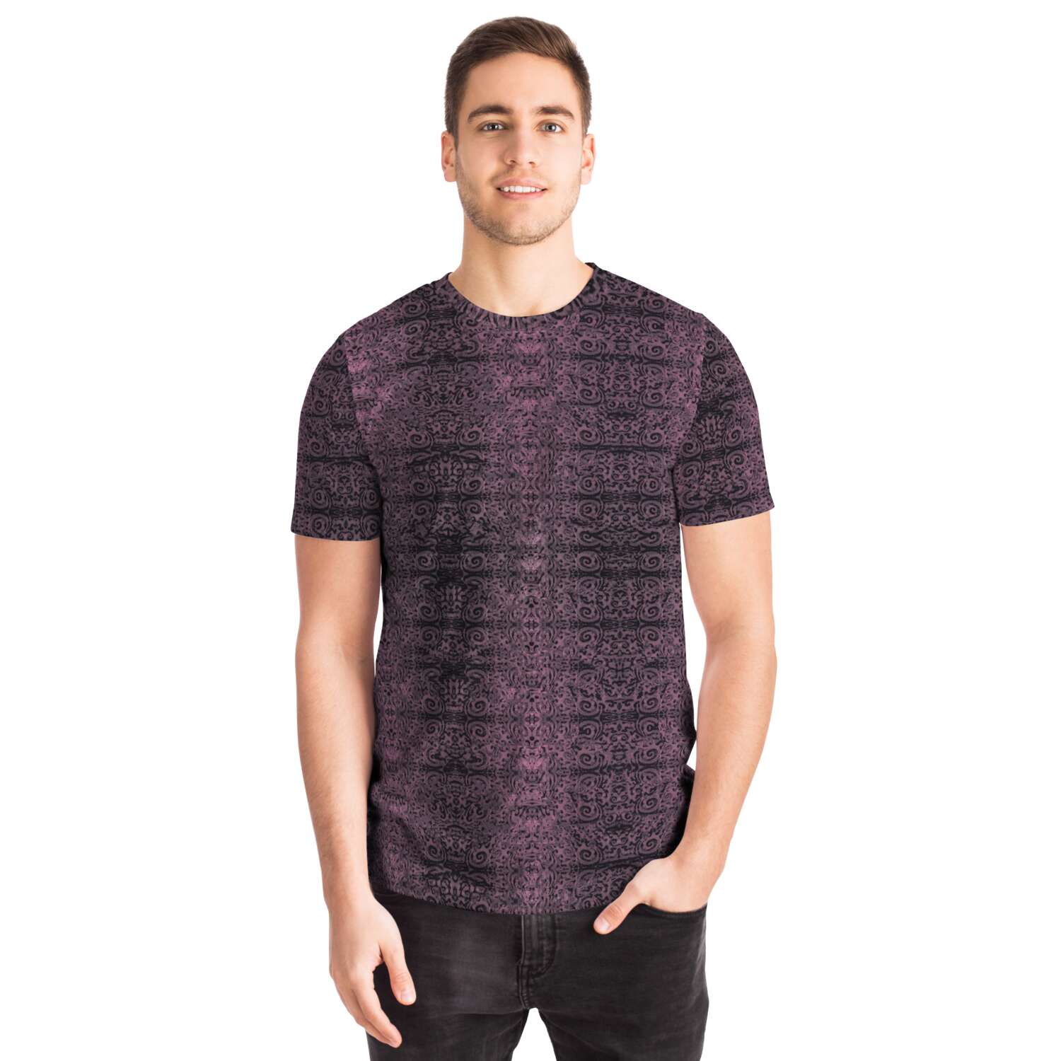 Purple & Black, Trippy, Rave, EDM, Festival, Psychedelic Psy AOP Graphic Art Tee T-Shirt