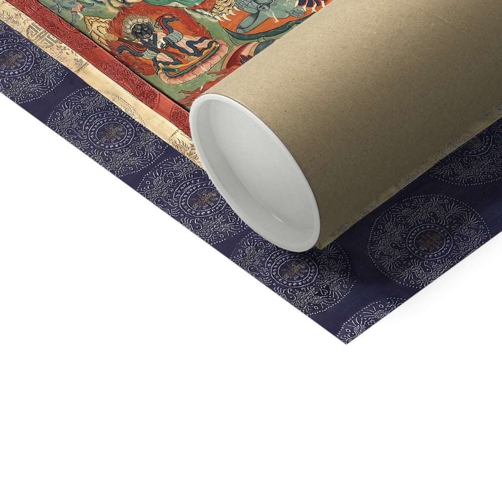 Purple Mahakala: A Tibetan Thangka Depicting a Protective Deity for Buddhist Wisdom - Vintage Nepal Fine Art Print