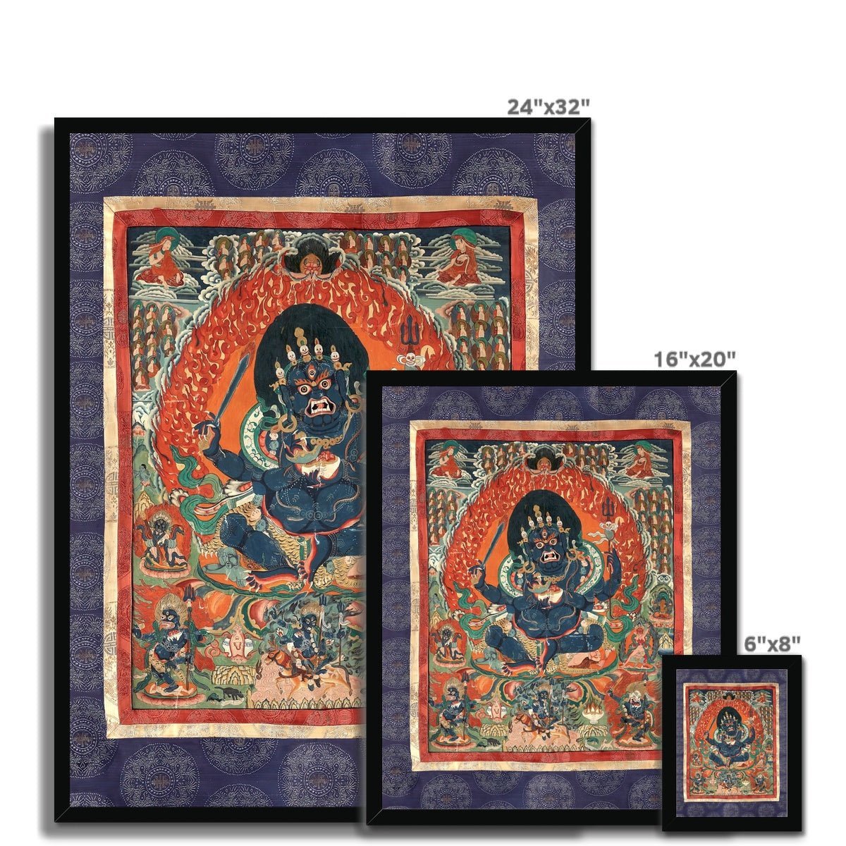 Purple Mahakala Tibetan Thangka Buddhist Wisdom Protection Deity Nepal Tantric Vintage Framed Print