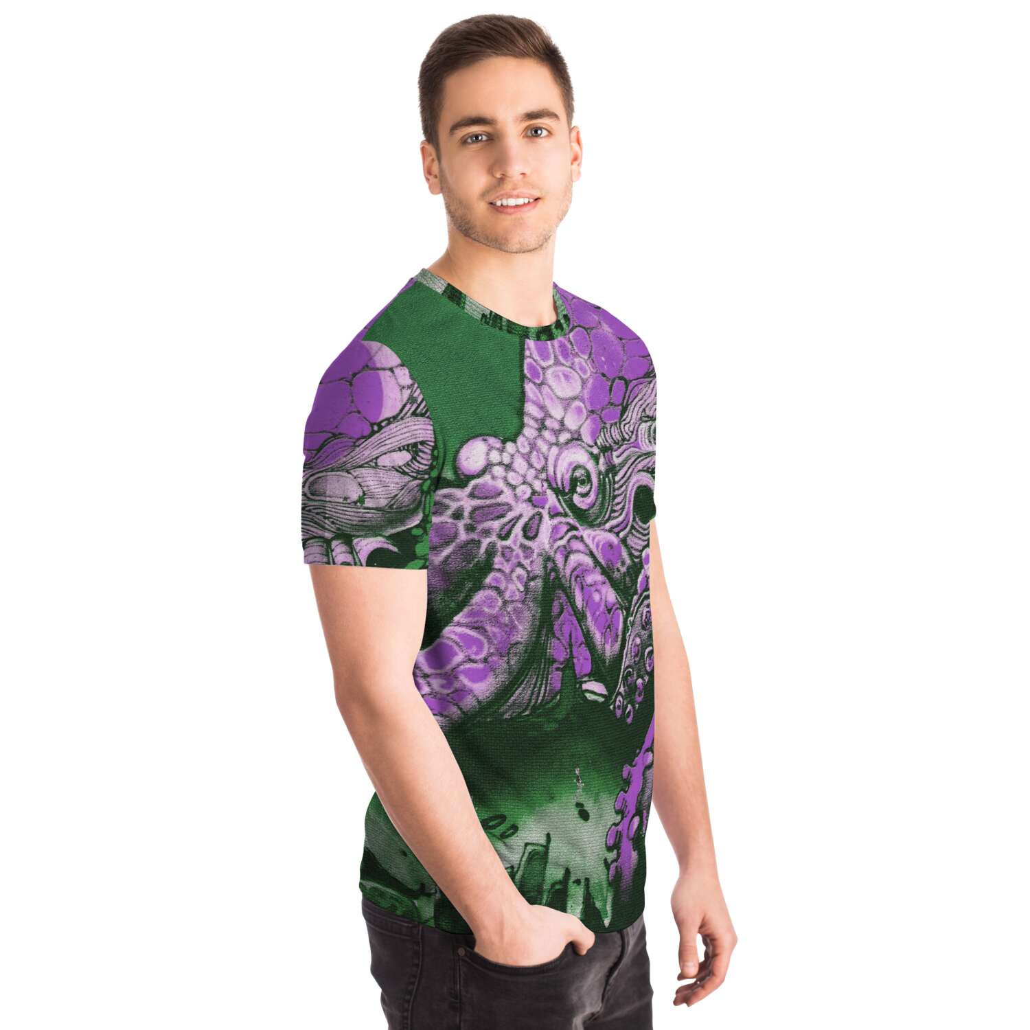 Purple Urban Octopus | Extraterrestrial Octopus | Dystopian Squid All-Over-Print Trippy T-Shirt