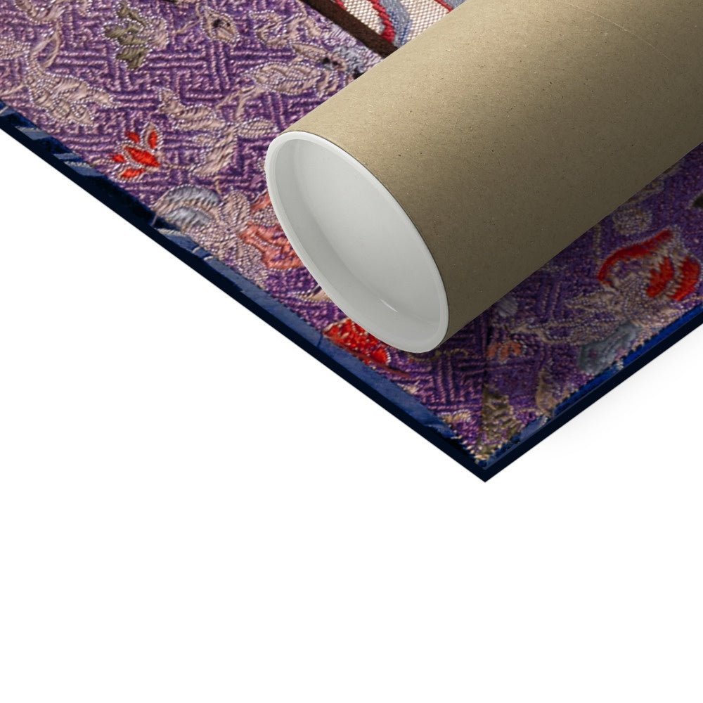 Qing Dynasty, Chinese Mythology Silk Embroidery Gold Dragon Antique Mandarin Square Folk Art Fine Taoist Art Print