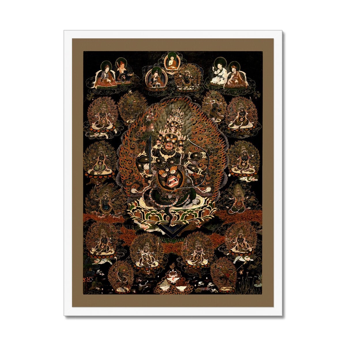 Rahula and His Assembly | Tibetan Buddhist Dharma Protector | Vajrayana Mahayana Meditation Bodhisattva Vintage Framed Art Print