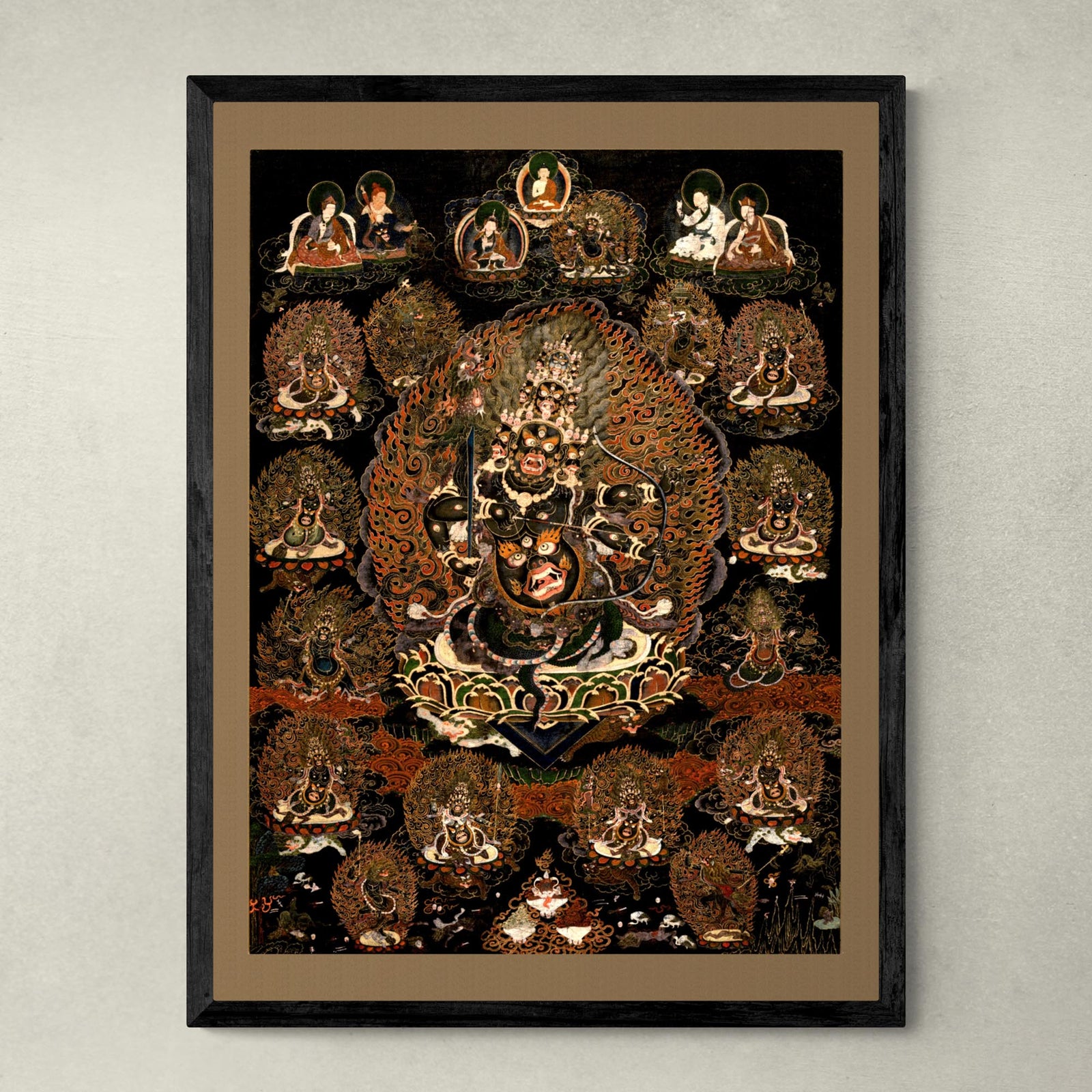 Rahula and His Assembly | Tibetan Buddhist Dharma Protector | Vajrayana Mahayana Meditation Bodhisattva Vintage Framed Art Print
