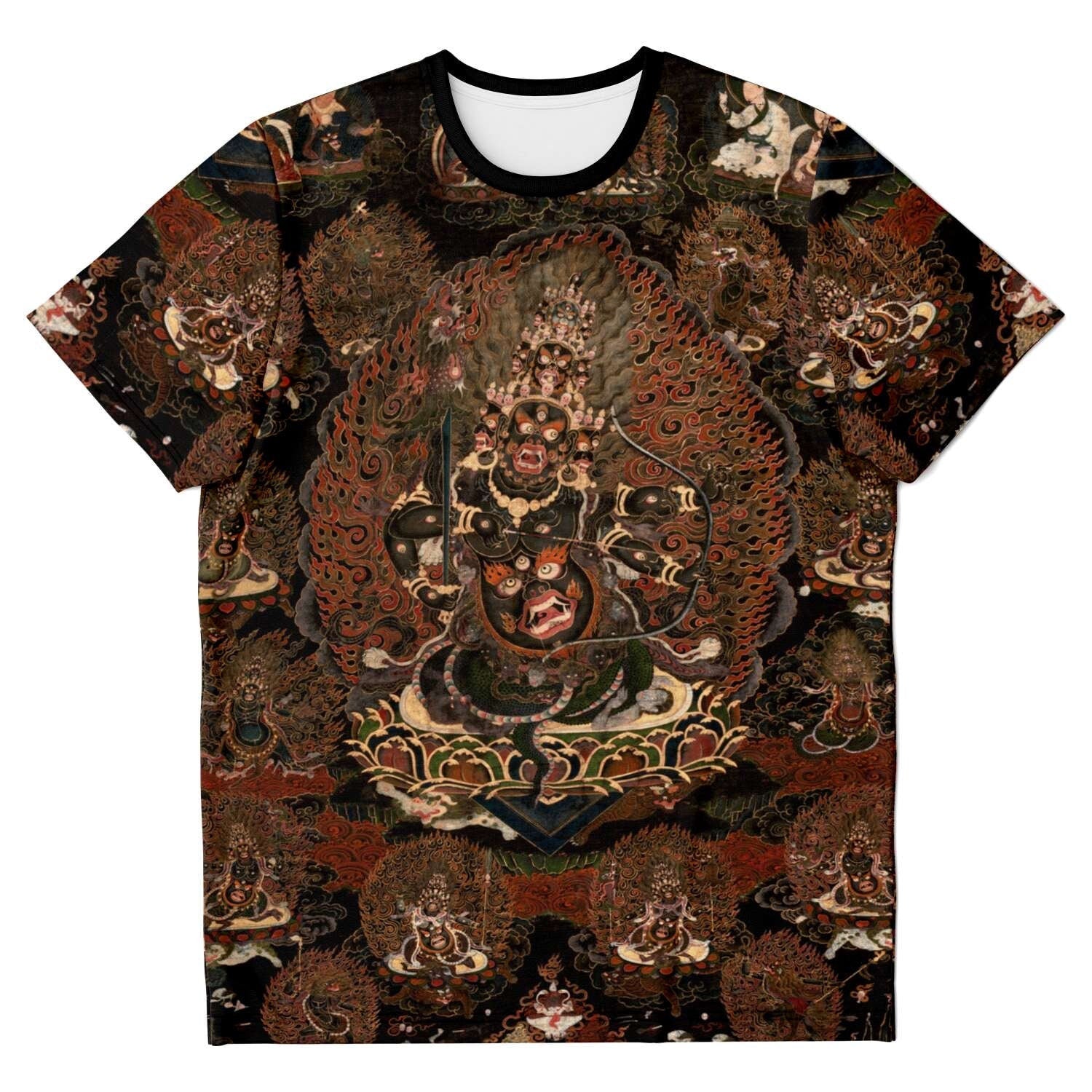 Rahula: Three Treasure Protector of Tibetan Buddhism Thangka Antique Wrathful Deity Vintage Folk Art T-Shirt Tee