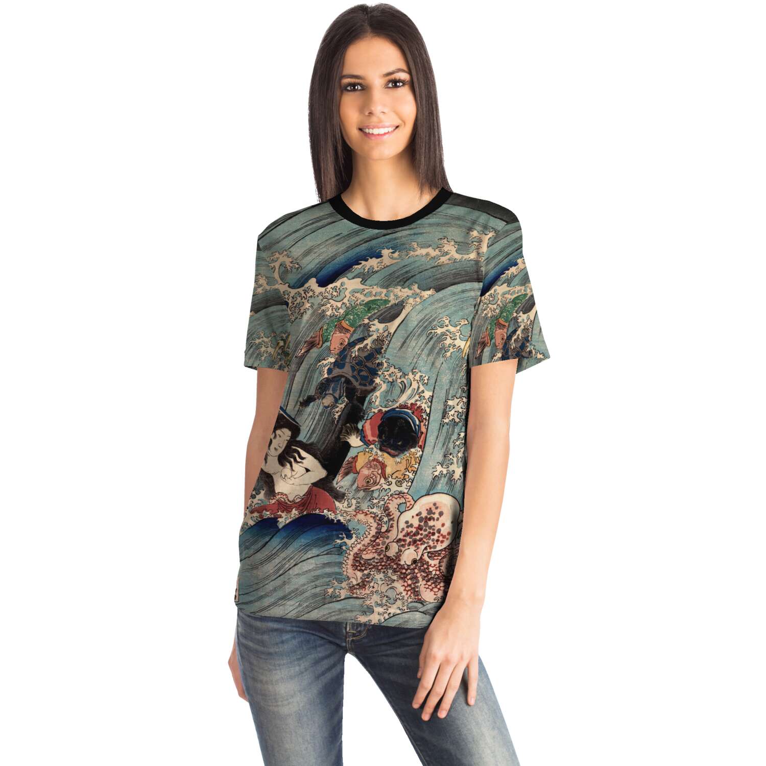 Recovering The Stolen Jewel from the Palace of the Dragon King | Japanese Folklore, Mythology, Kawaii Ukiyo-e Woodblock Print T-Shirt Tee