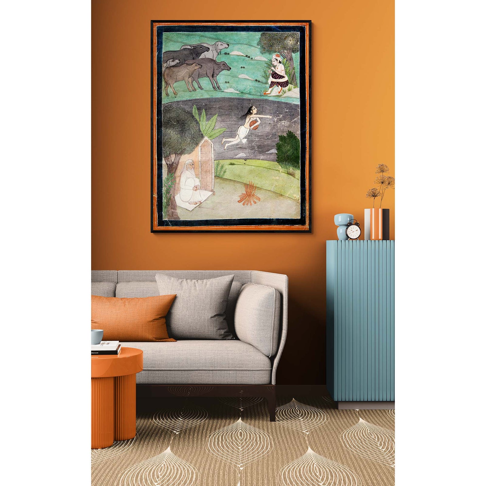 Punjab Folk Painting: Sohni Swimming Across a River | Ancient Indian Love Story | Pastel Watercolor Fine Art Print