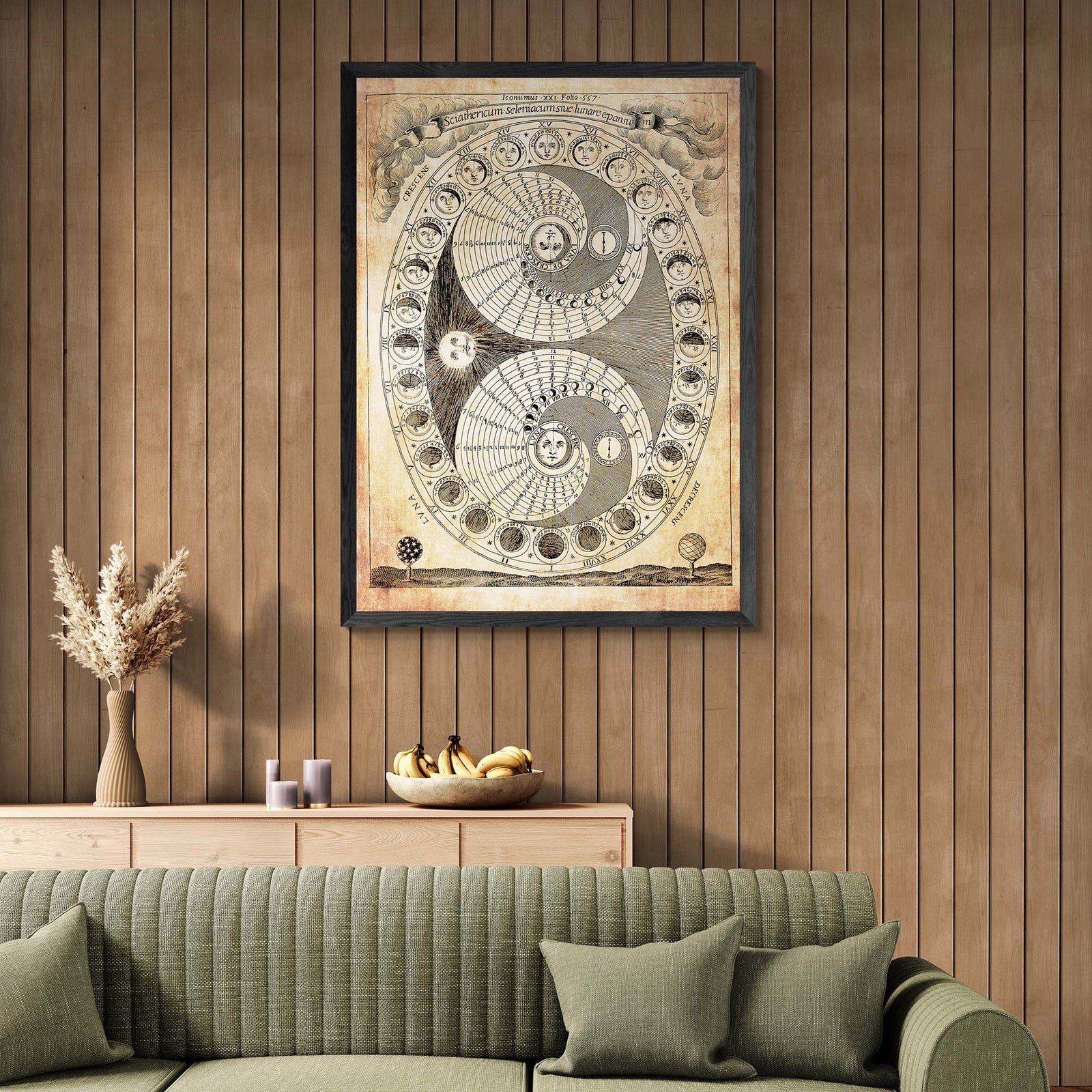 Moon Cycles Moondial, Alchemical Zodiac | Celestial Astronomy Lunar Chart Shadowdial | Vintage Eclipse Print