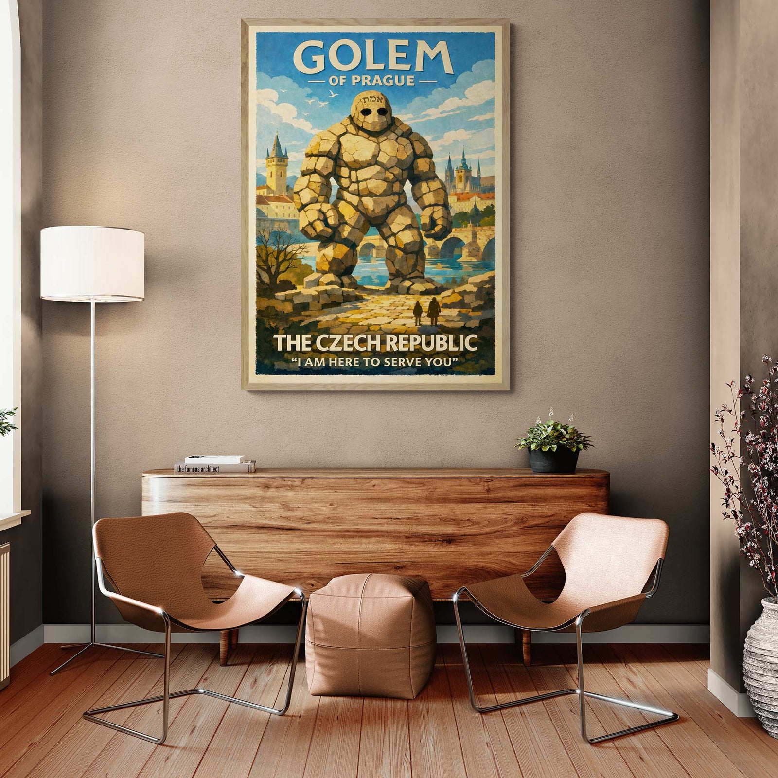 Golem of Prague Travel Poster | Jewish Mysticism Folklore | Vintage Kabbalah Monster, Surreal Fine Art Print