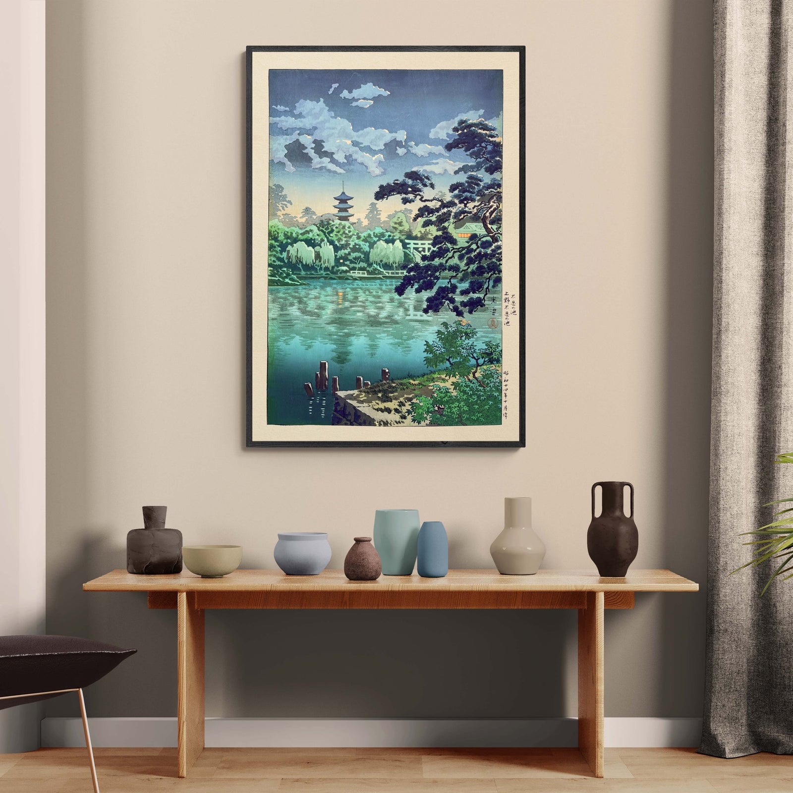 Shinobazu Pond in Ueno: Tsuchiya Koitsu | Vintage Edo Period Japanese Ukiyo-e Temple and Atmospheric Landscape Fine Art Print