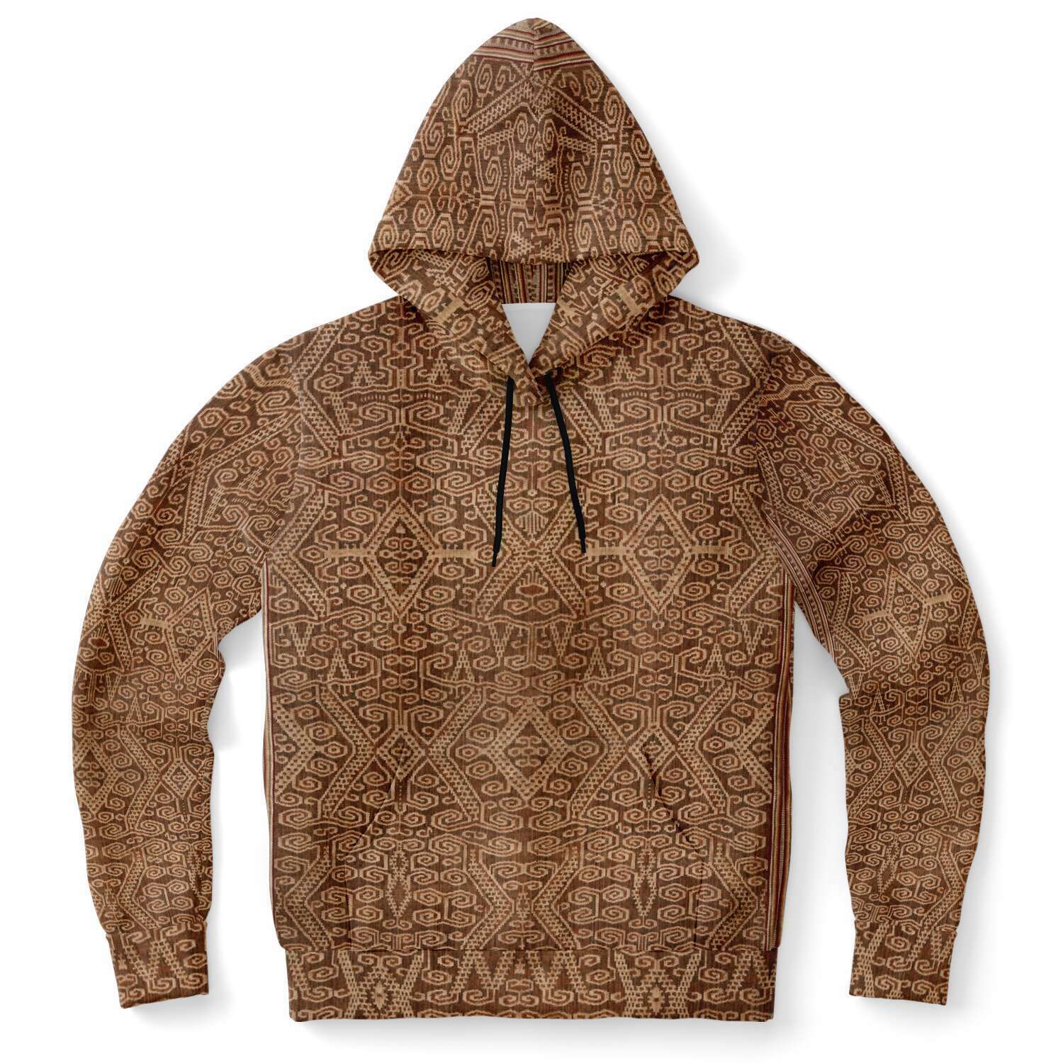 Rustic Ikat-Inspired Tan Boho Hippy Sacred Geometry Ethnic Asian Vintage Tribal Folk Art Pullover Hoodie