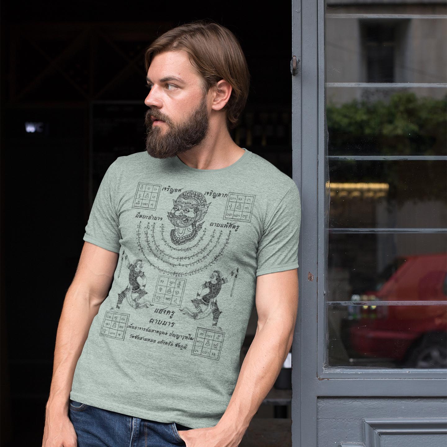 Sak Yant Thai Tattoo Spiritual Yantra | Sacred Geometry, Protection, Blessings, Good Fortune Graphic Art T-Shirt