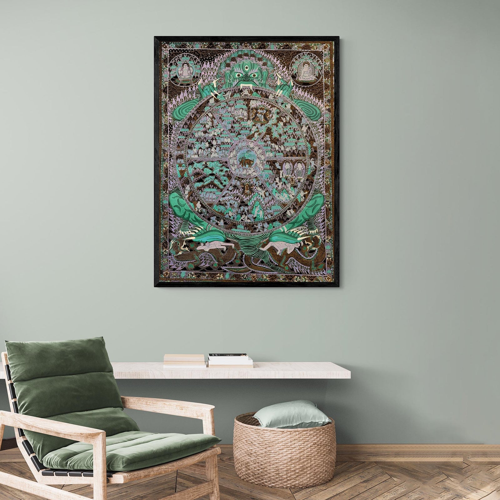 Samsara: The Circle Of Life Tibetan Buddhist Dharma Thangka Transmigration Wheel | Reincarnation Yoga Hindu Fine Art Print