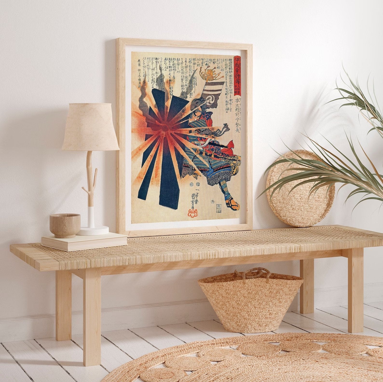 Samurai Art: Honjo Shigenaga Parrying an Exploding Shell w His Katana | Kuniyoshi Vintage Japanese Ukiyo-e Fine Art Print