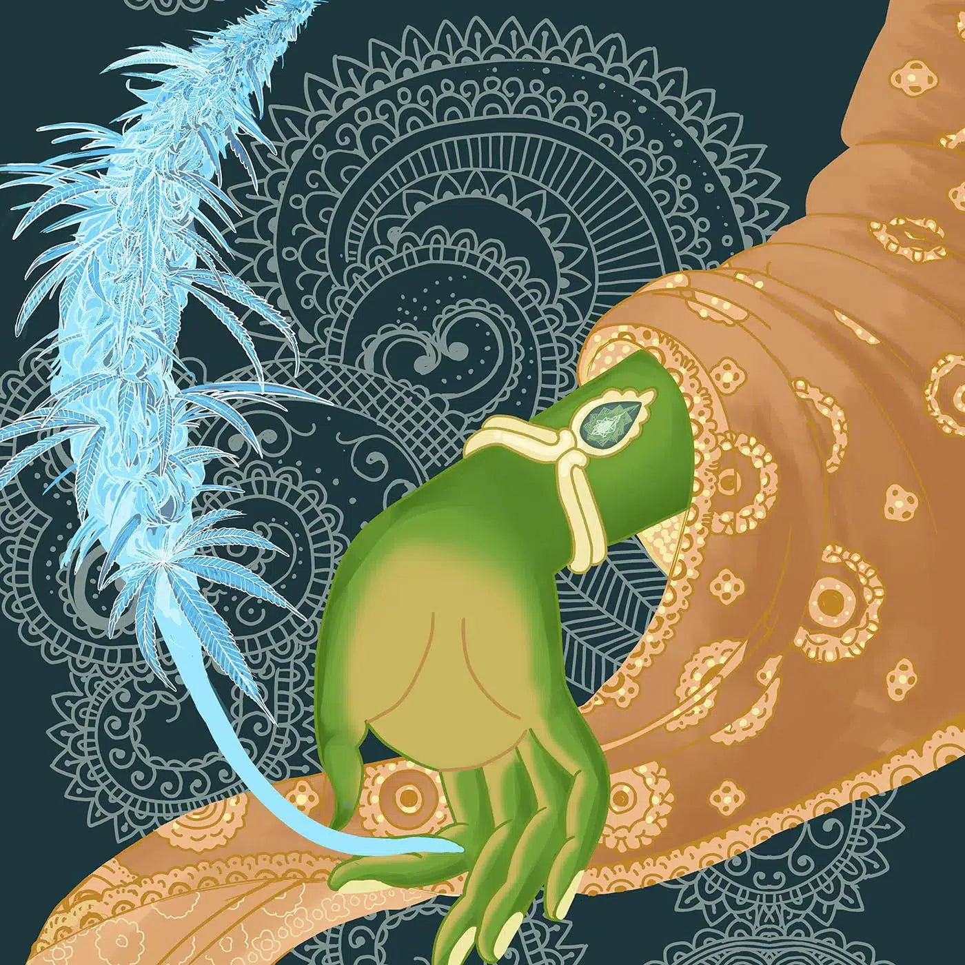 Sensimilla Mudra | Trippy Wall Art | Sacred Marijuana Wall Decor | Colorful Cannabis Buddha 420 Gift | Weed Wall Art, Fine Art Print