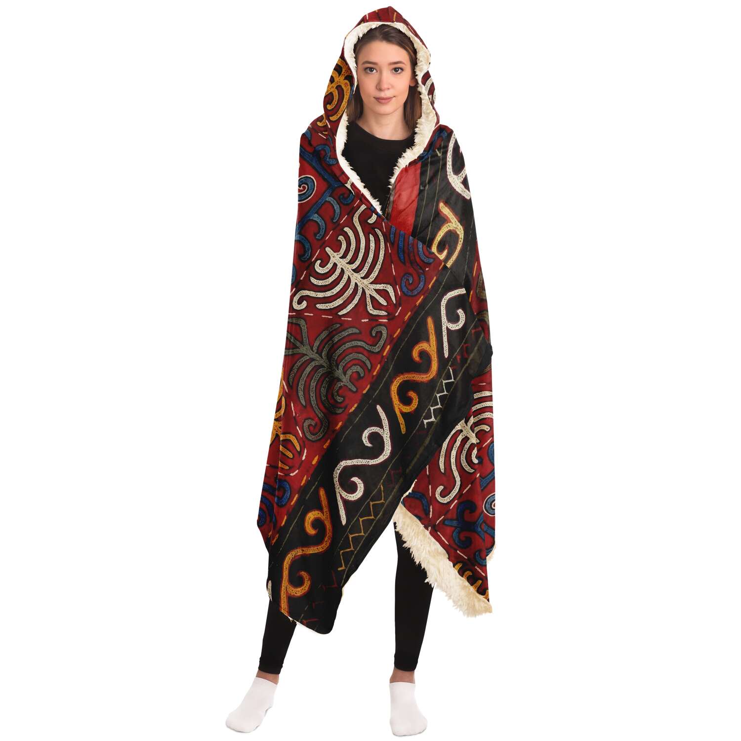 Sherpa Hooded Blanket, Kyrgyz Traditional Design (Central Asia) Asian Blanket