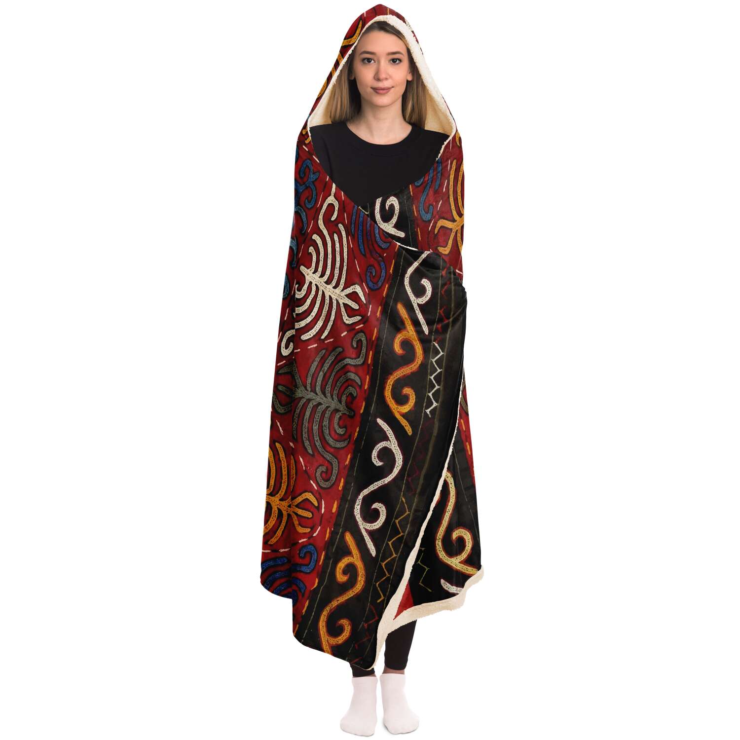 Sherpa Hooded Blanket, Kyrgyz Traditional Design (Central Asia) Asian Blanket