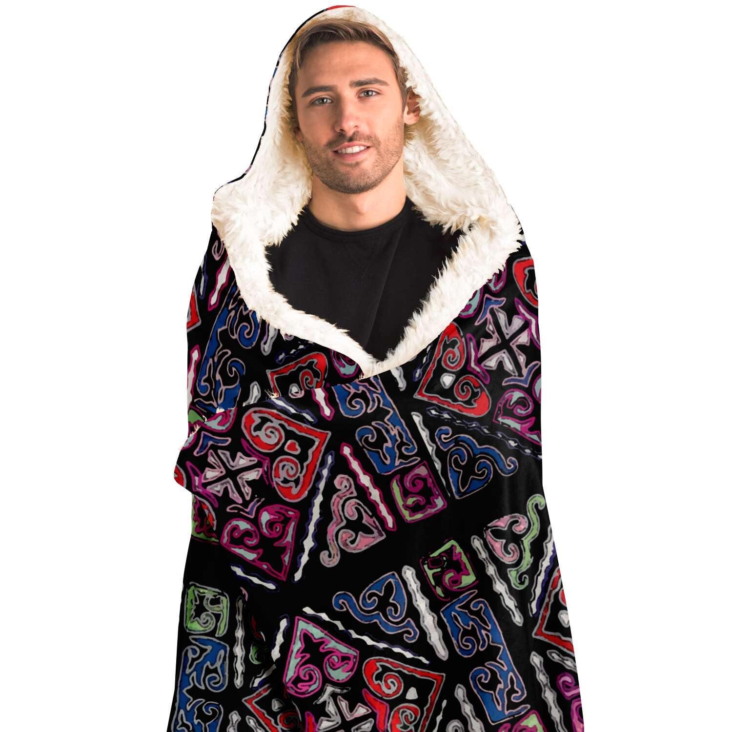 Sherpa Hooded Blanket, Miao Culture Antique, Traditional Design