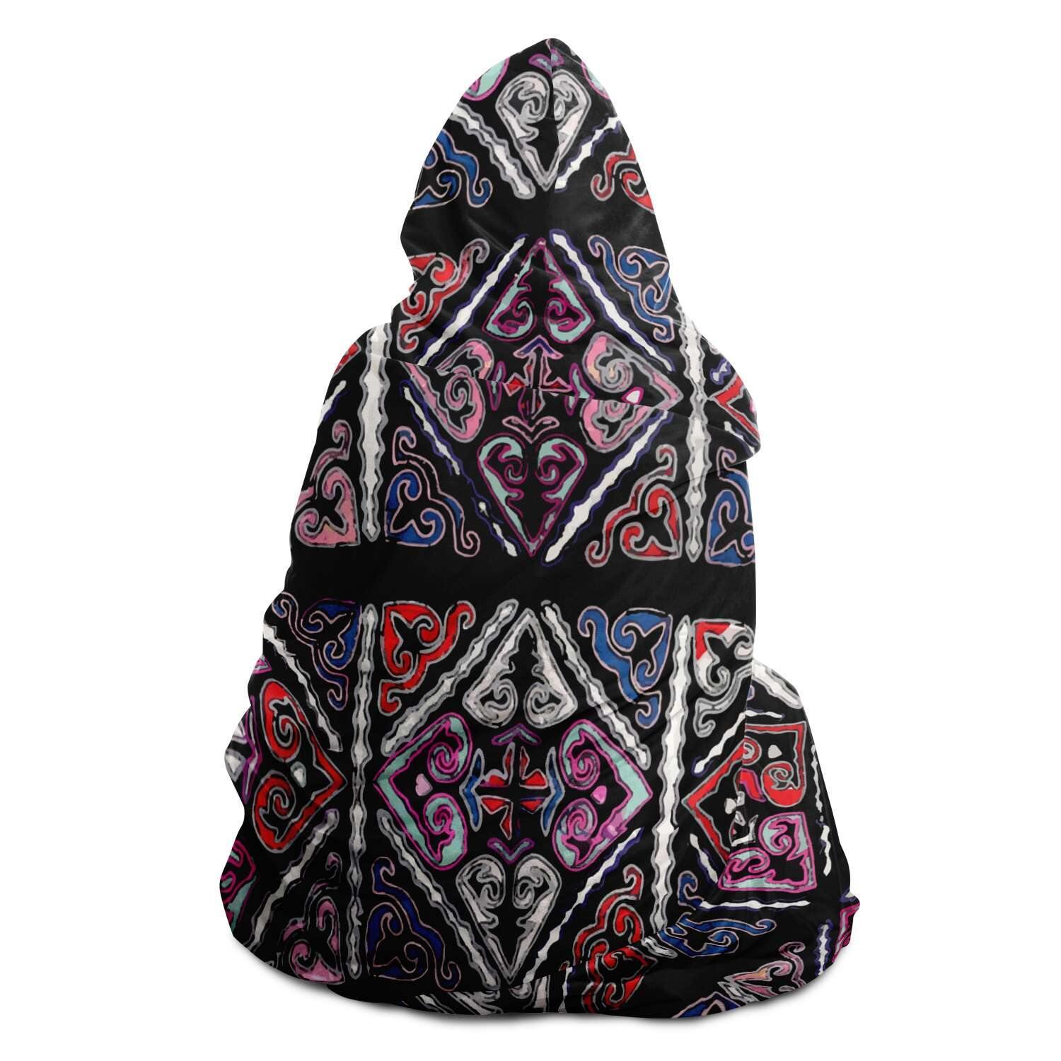 Sherpa Hooded Blanket, Miao Culture Antique, Traditional Design