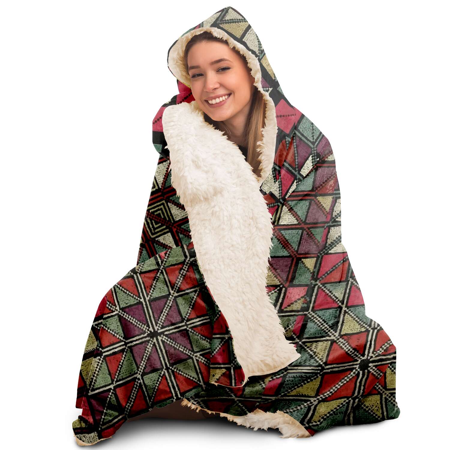 Sherpa Hooded Blanket, Miao Culture Antique, Traditional Design
