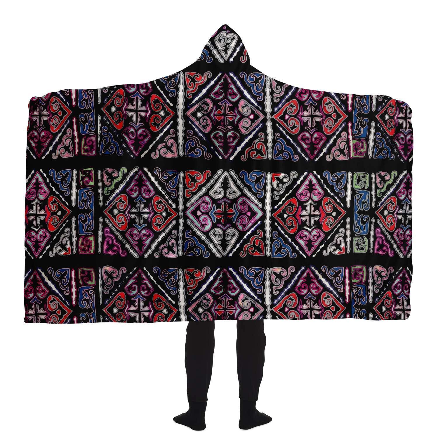 Sherpa Hooded Blanket, Miao Culture Antique, Traditional Design