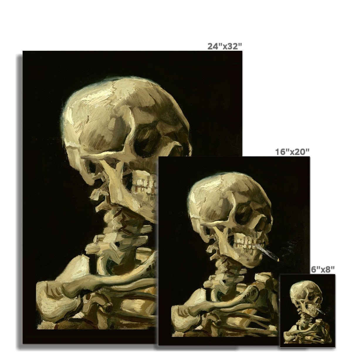 Skeleton Smoking Spliff Skull Cannabis Weed 420, Pot, Herb, Ganja, Reefer, Marijuana, Stoner, Pothead Van Gogh Weed Fine Art Print