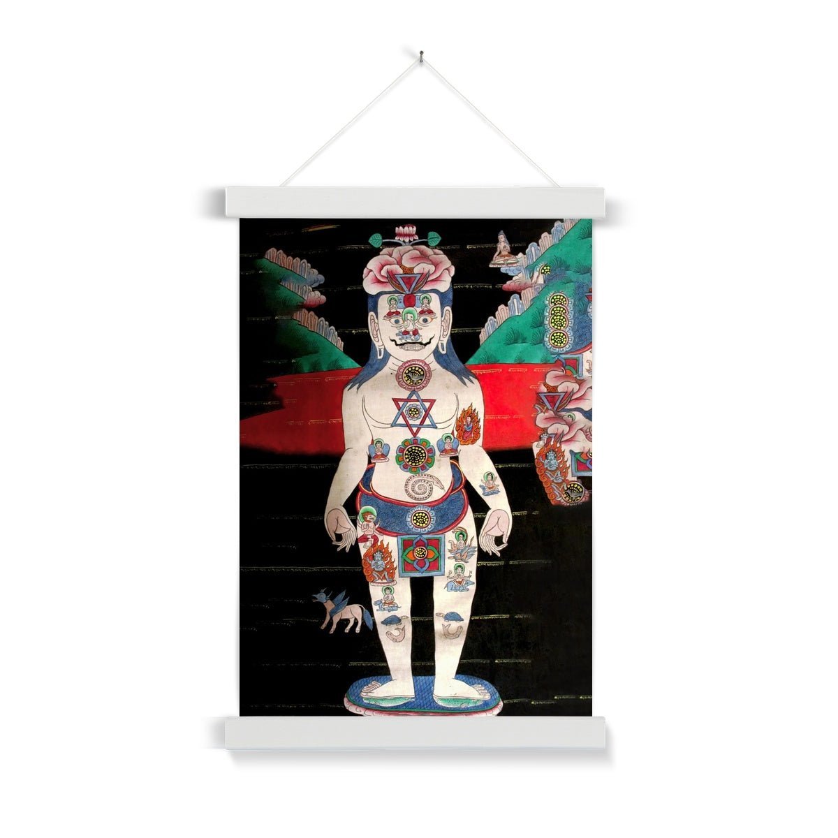 Surreal Indian Kundalini Raja Hatha Yoga | Hindu Shiva Gurudevi, Sadhu Vedic Kundalini Vedic Nadis Meditation Vintage Art Print with Hanger