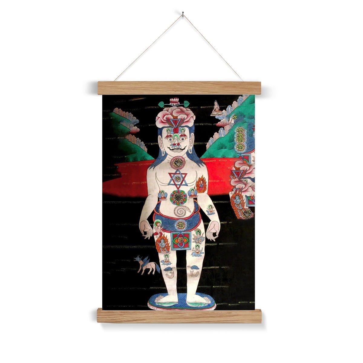 Surreal Indian Kundalini Raja Hatha Yoga | Hindu Shiva Gurudevi, Sadhu Vedic Kundalini Vedic Nadis Meditation Vintage Art Print with Hanger