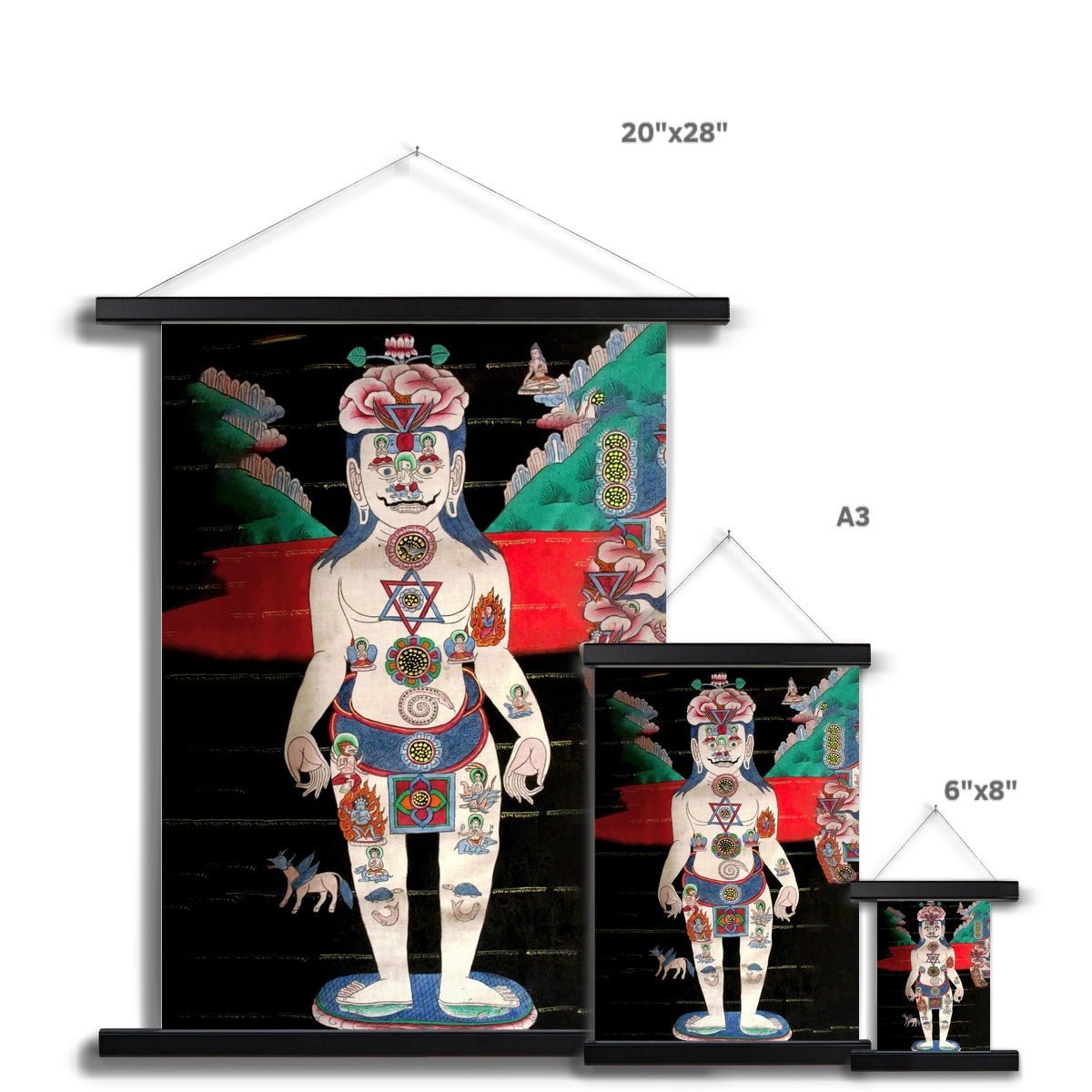 Surreal Indian Kundalini Raja Hatha Yoga | Hindu Shiva Gurudevi, Sadhu Vedic Kundalini Vedic Nadis Meditation Vintage Art Print with Hanger