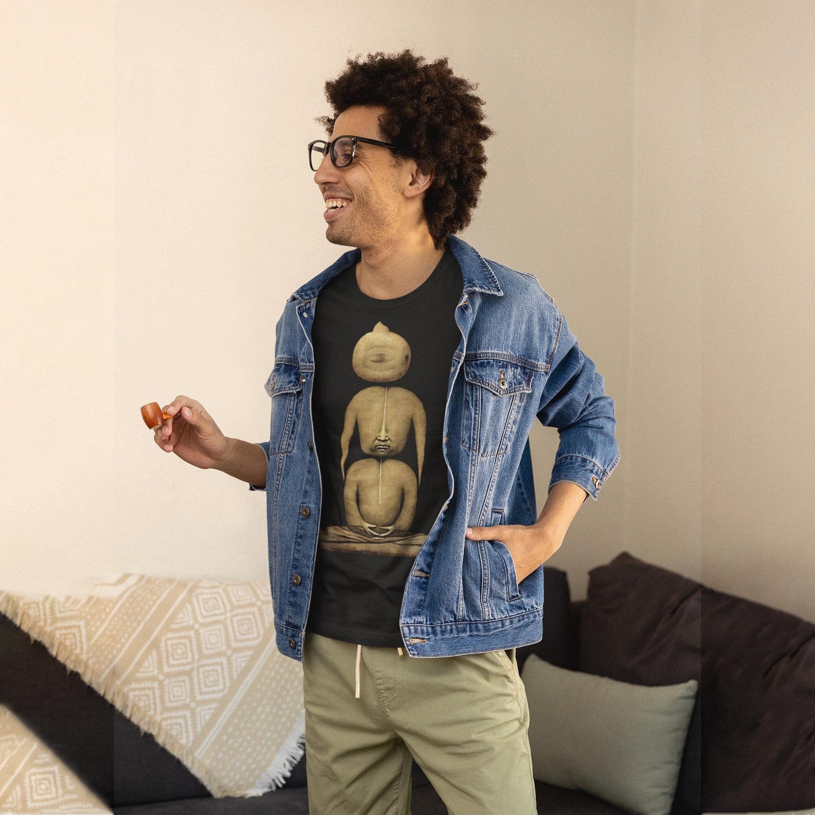 Surreal Stone Zen Buddhist Monk | Third Eye Trippy Buddhist Meditation Art | Stoner Gift, Weed Lover Gift, 420 Graphic Art T-Shirt Tee