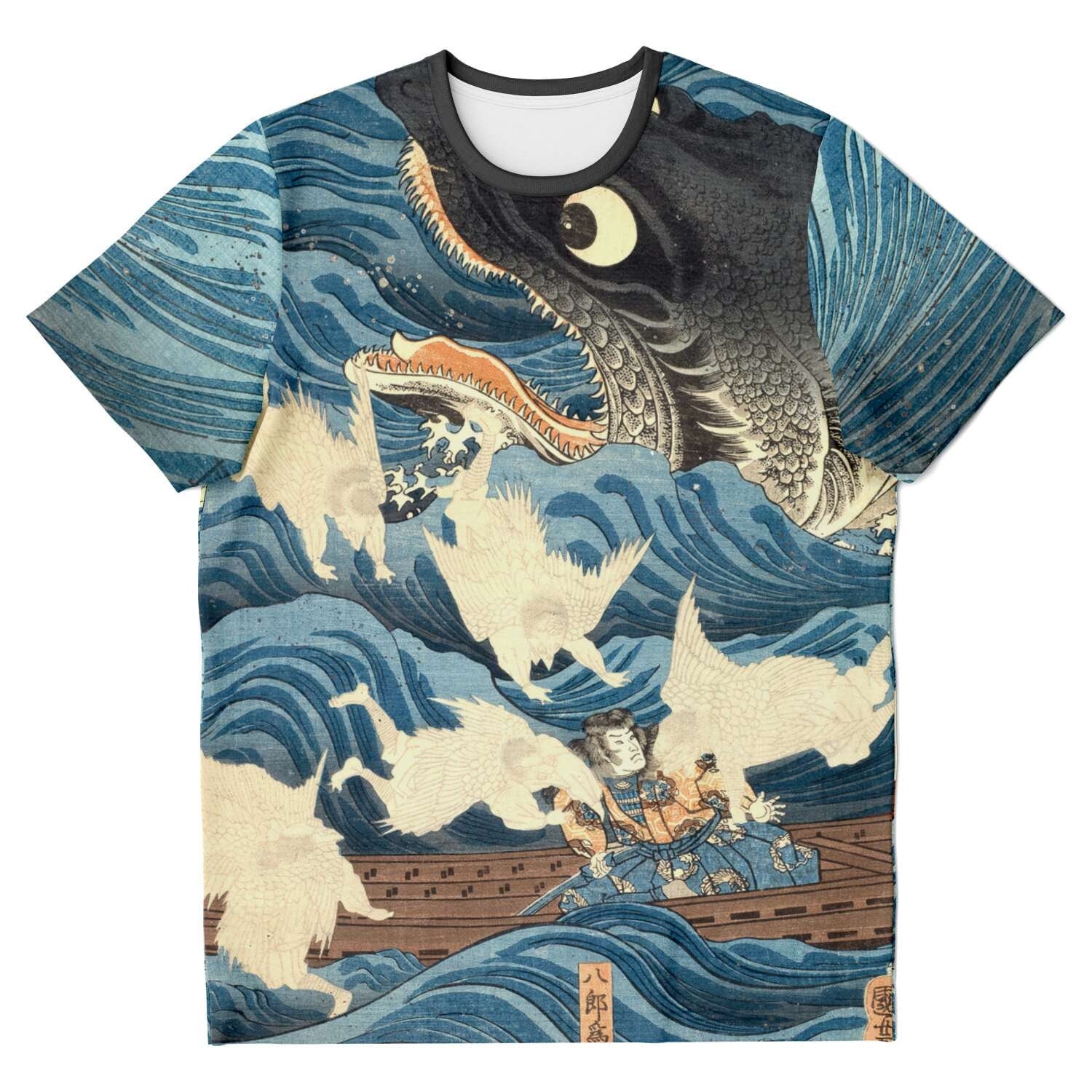 Tametomo Rescued From the Storm by Kuniyoshi Utagawa Antique Samurai Ronin Vintage Japanese Woodblock Ukiyo-e T-Shirt Tee