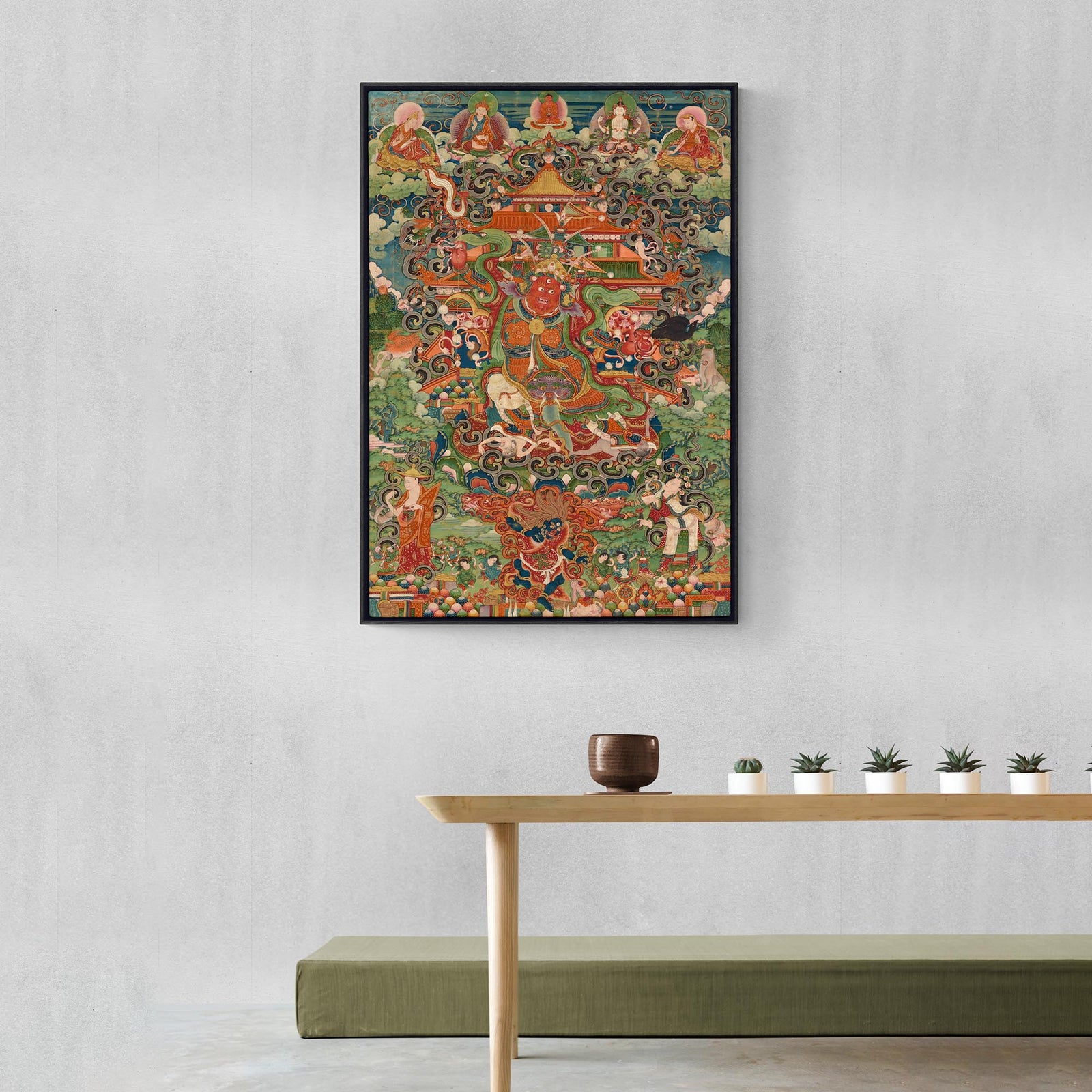 The Buddhist Protector Nechung Chogyong Antique Tibetan Thangka Vintage Decor Fine Art Print